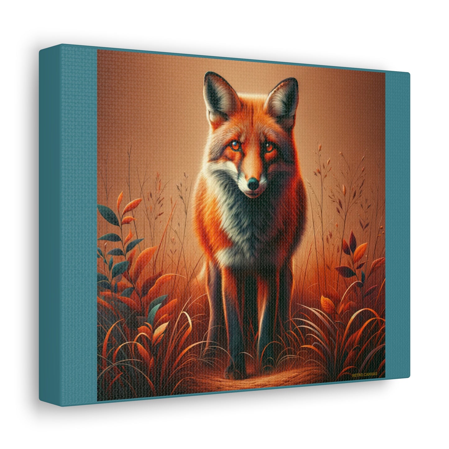 Fox Vibrant Animal Wall Art - Vintage Green Canvas