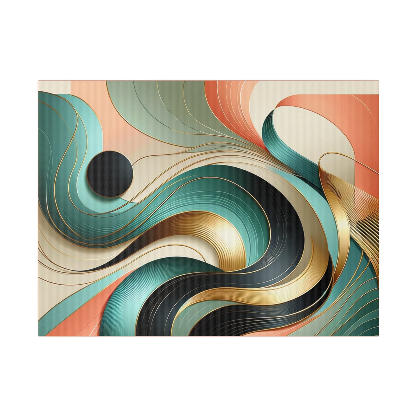 Swirl Green Gold Abstract Wall Art for Living Room Home Décor for Office Retro Themed Art on Canvas