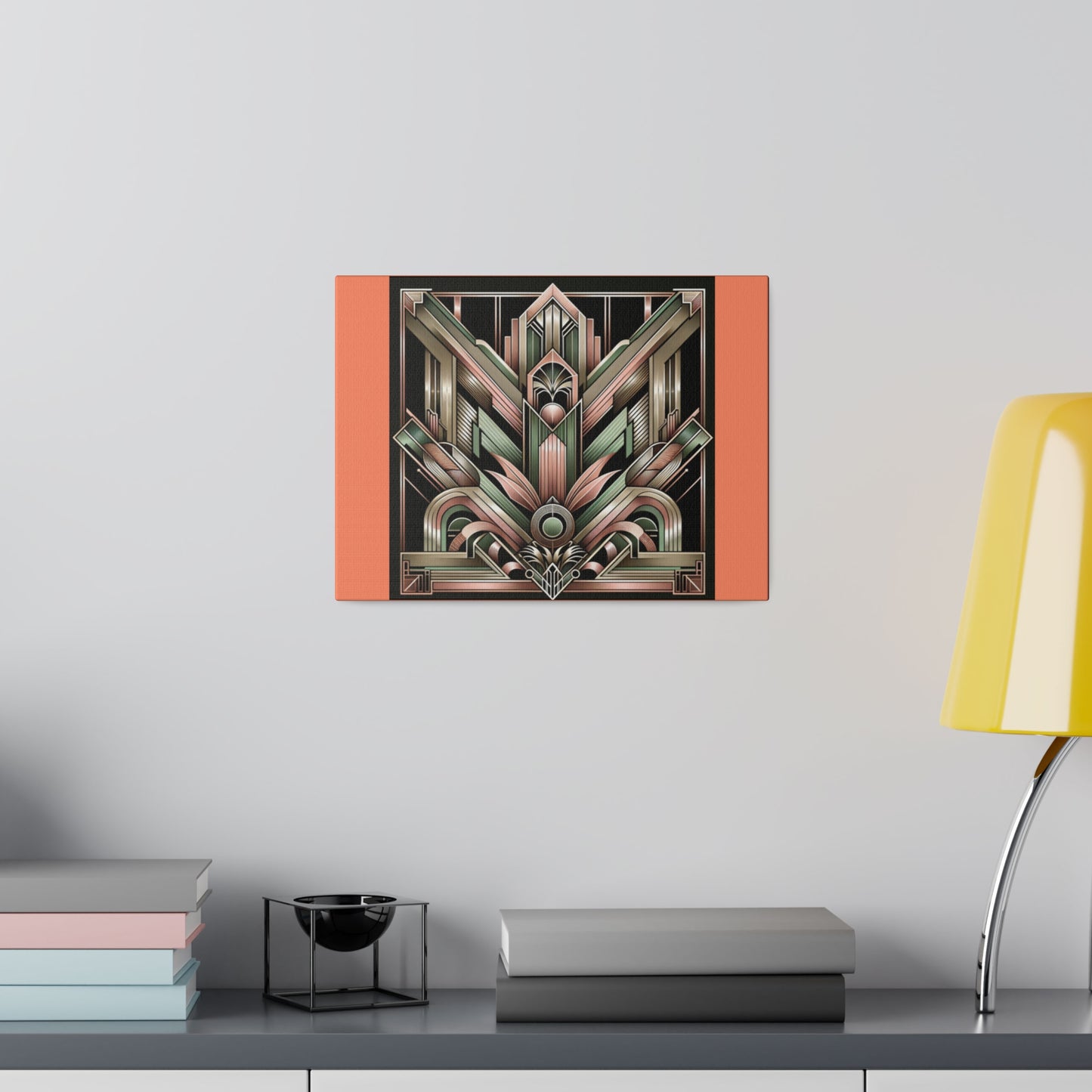 Miami Retro Art Deco Wall Art for Office Home Decor for Bedroom |Salmon Matte Canvas