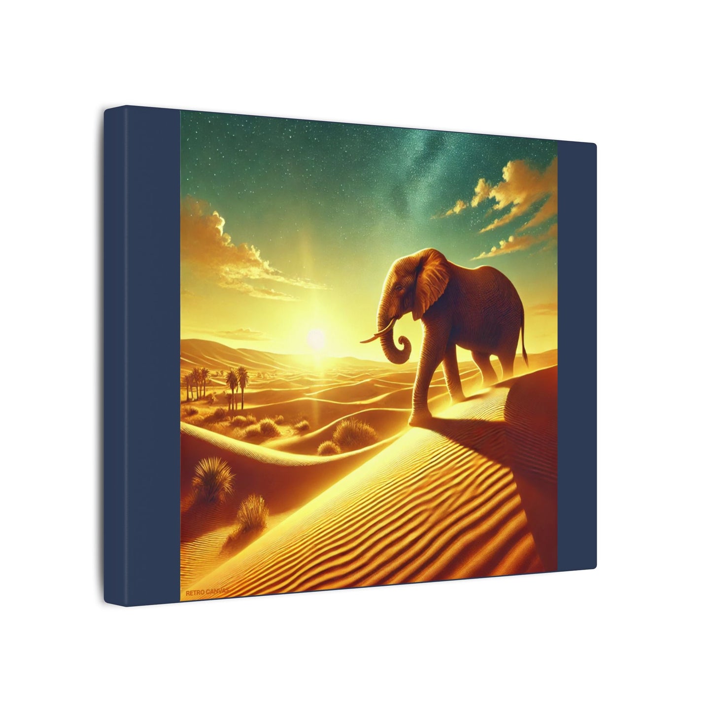 Elephant Starry Night -Vintage Blue Canvas
