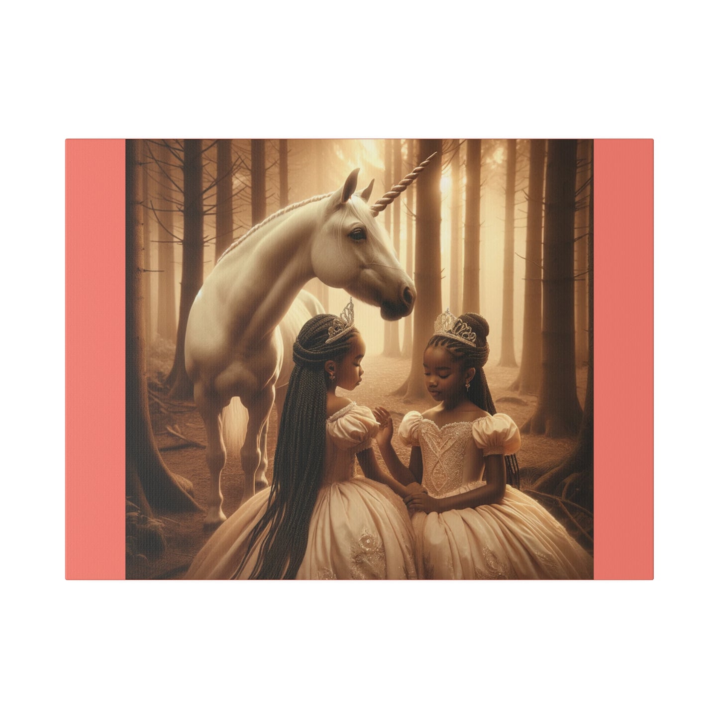 Princesses and Unicorn - Salmon Stretched Canvas