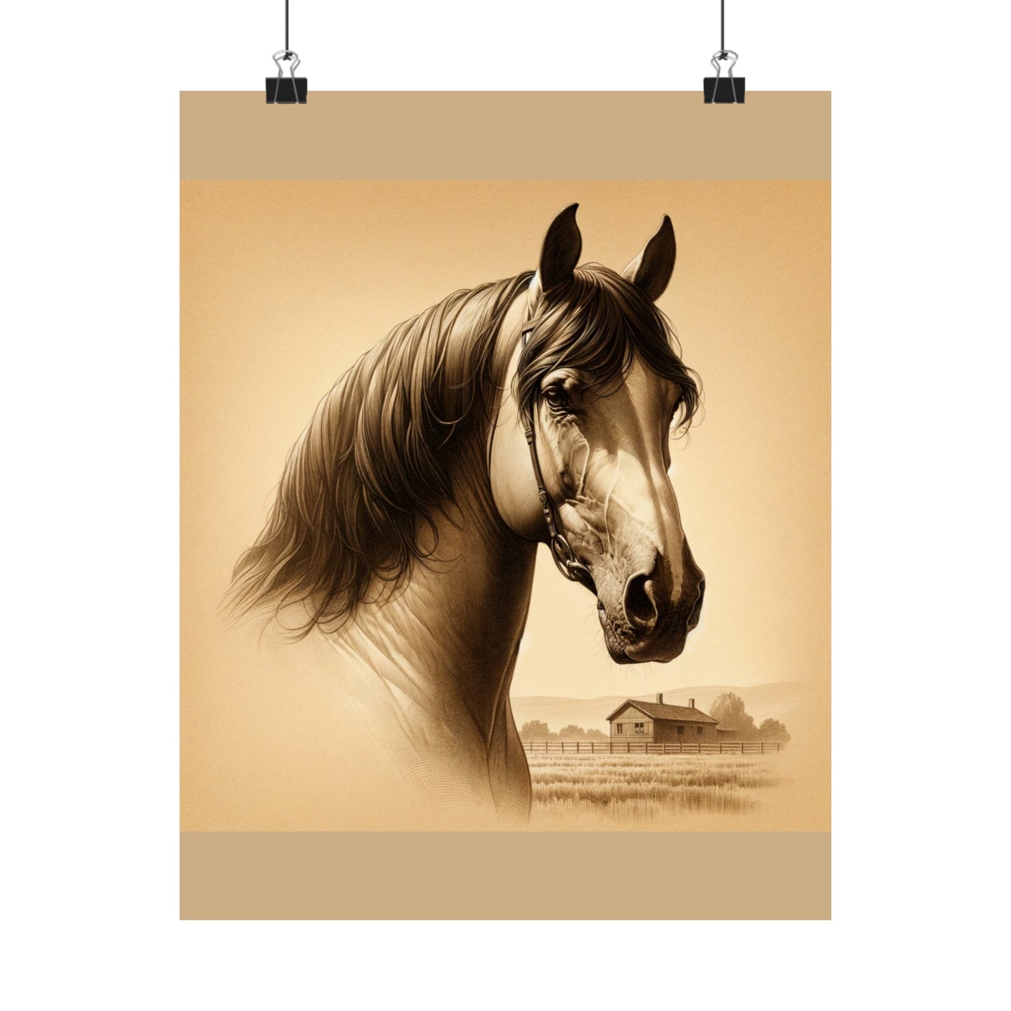 Décoration murale animalière cheval pour chambre d'enfant - Affiche mate beige