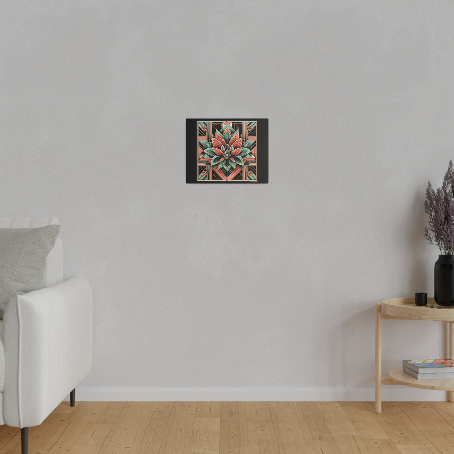 Tableau Art Déco Lotus sur toile tendue noire