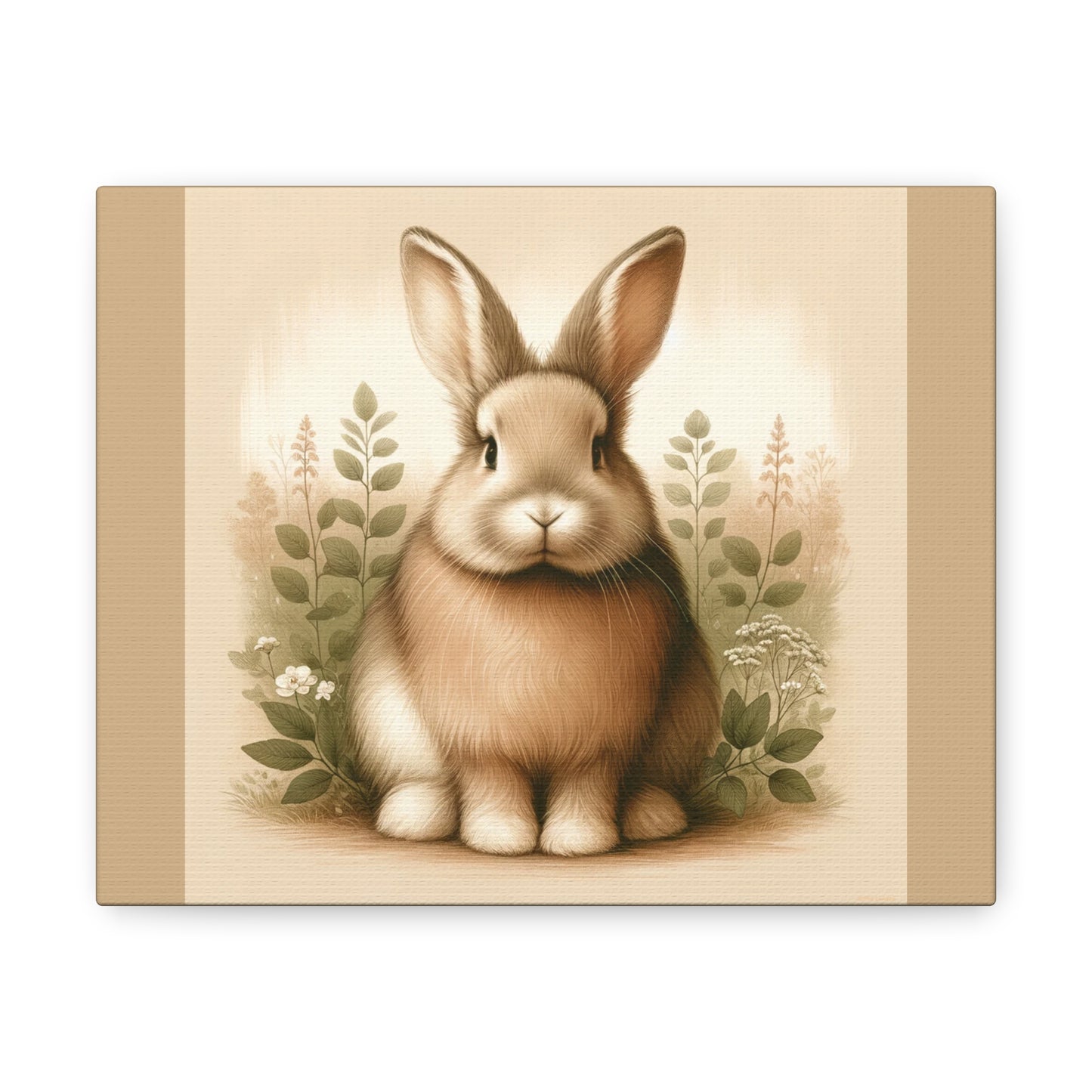 Vintage Rabbit Portrait -Tan Canvas Wrap