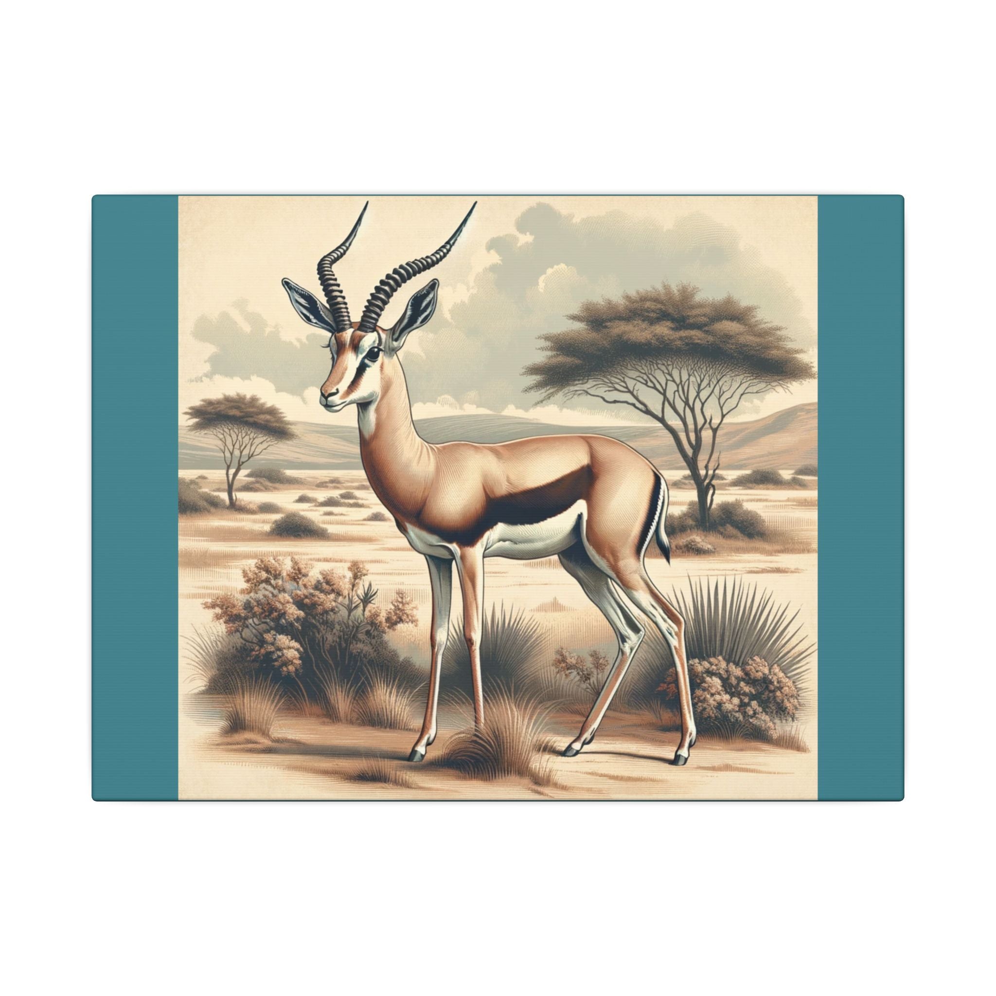 Gazelle Animal Wall Art - Vintage Green Canvas – Retro Canvas Services