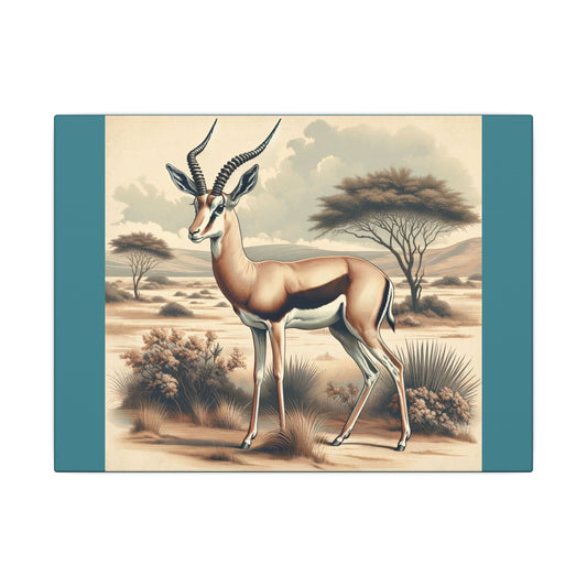 Gazelle Animal Wall Art - Vintage Green Canvas