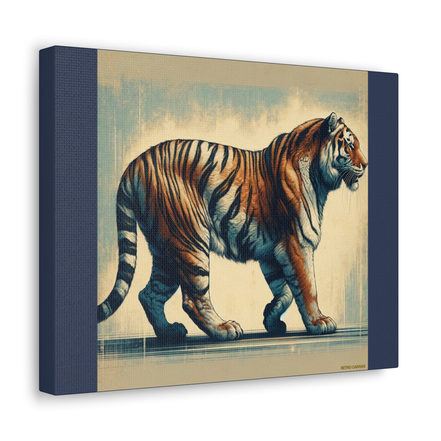 Tiger Safari Animal Wall Art - Blue Canvas