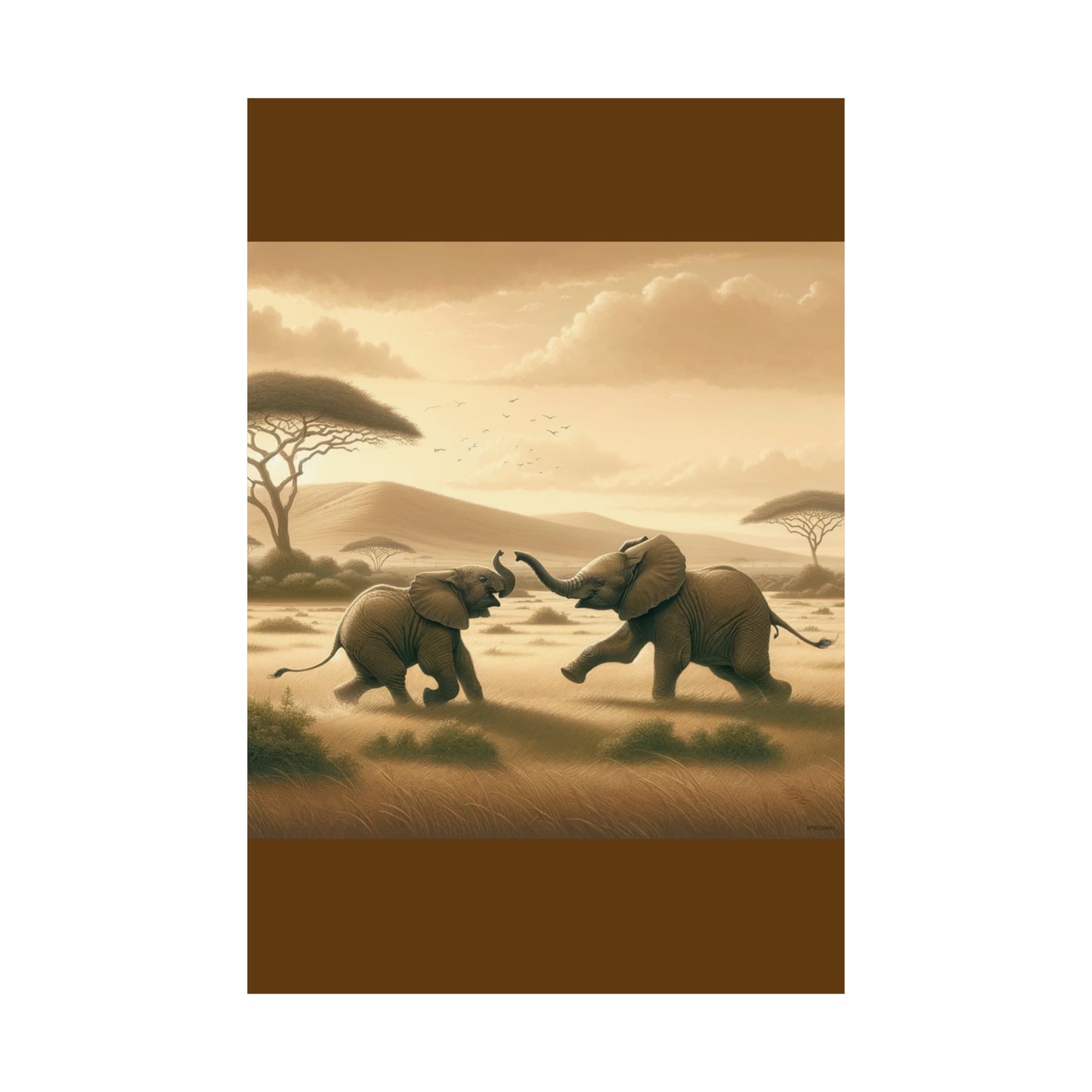 Elephant Poster Wall Art for Kids Playdate Poster Art for Nursery|Brown Matte Poster