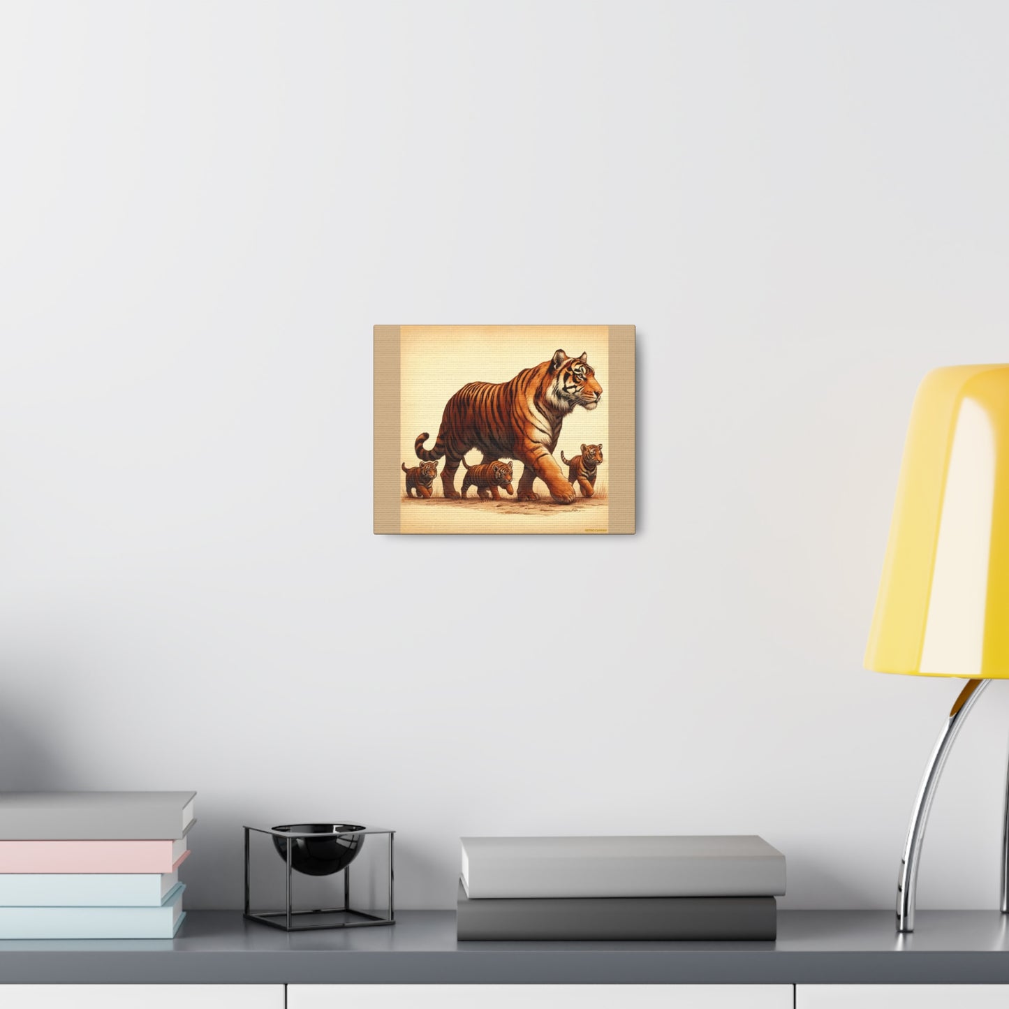 Tiger Family Animal Wall Art - Tan Canvas