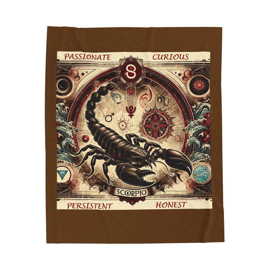 Couverture en peluche en velours marron foncé avec motif vintage du zodiaque Scorpion