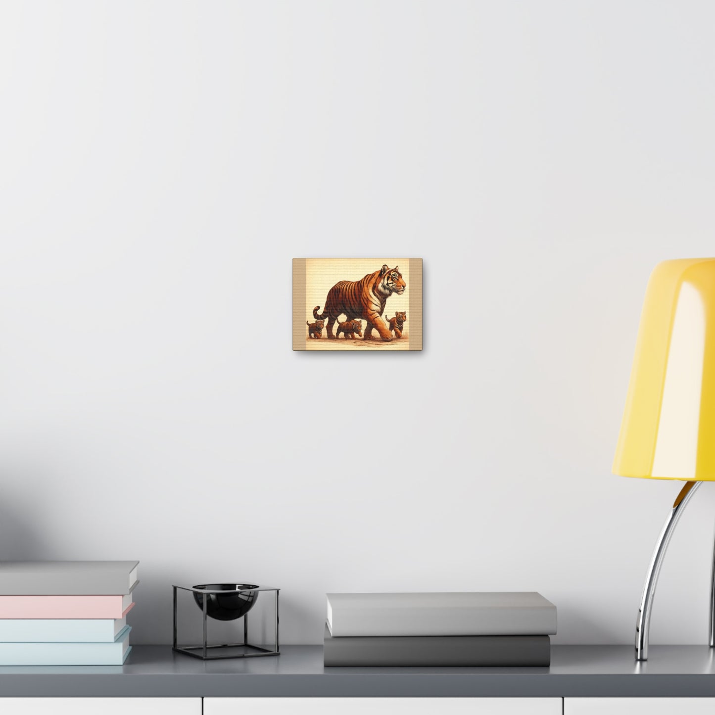 Tiger Family Animal Wall Art - Tan Canvas