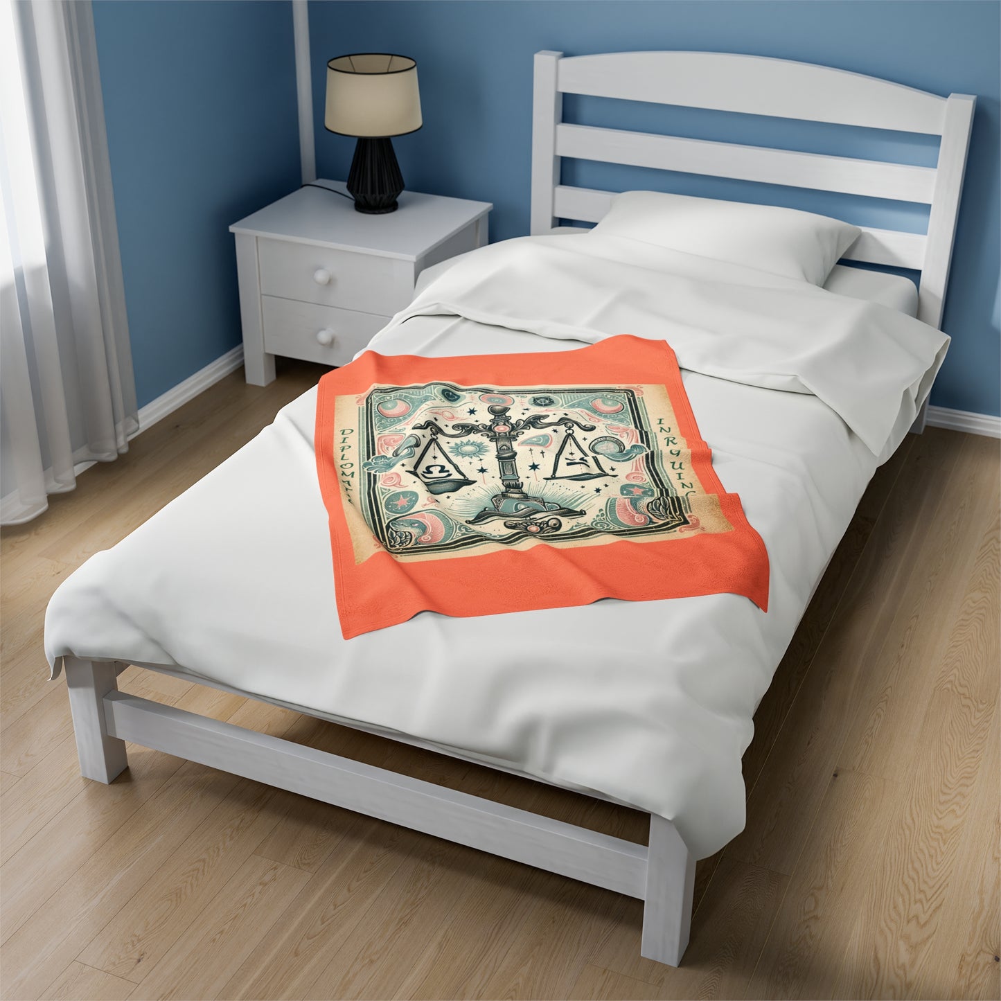 Vintage Libra Zodiac - Salmon Velveteen Plush Blanket