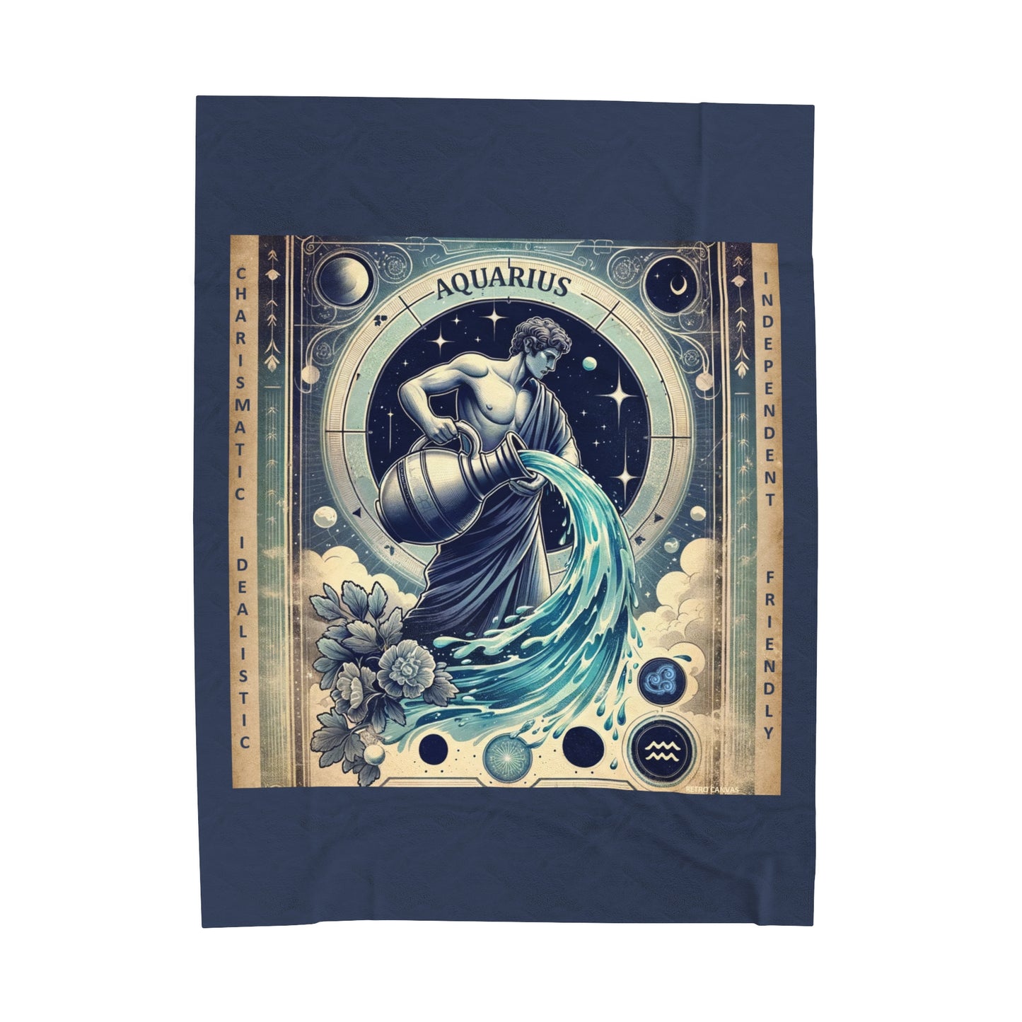 Vintage Zodiac Aquarius - Vintage Blue Velveteen Plush Blanket