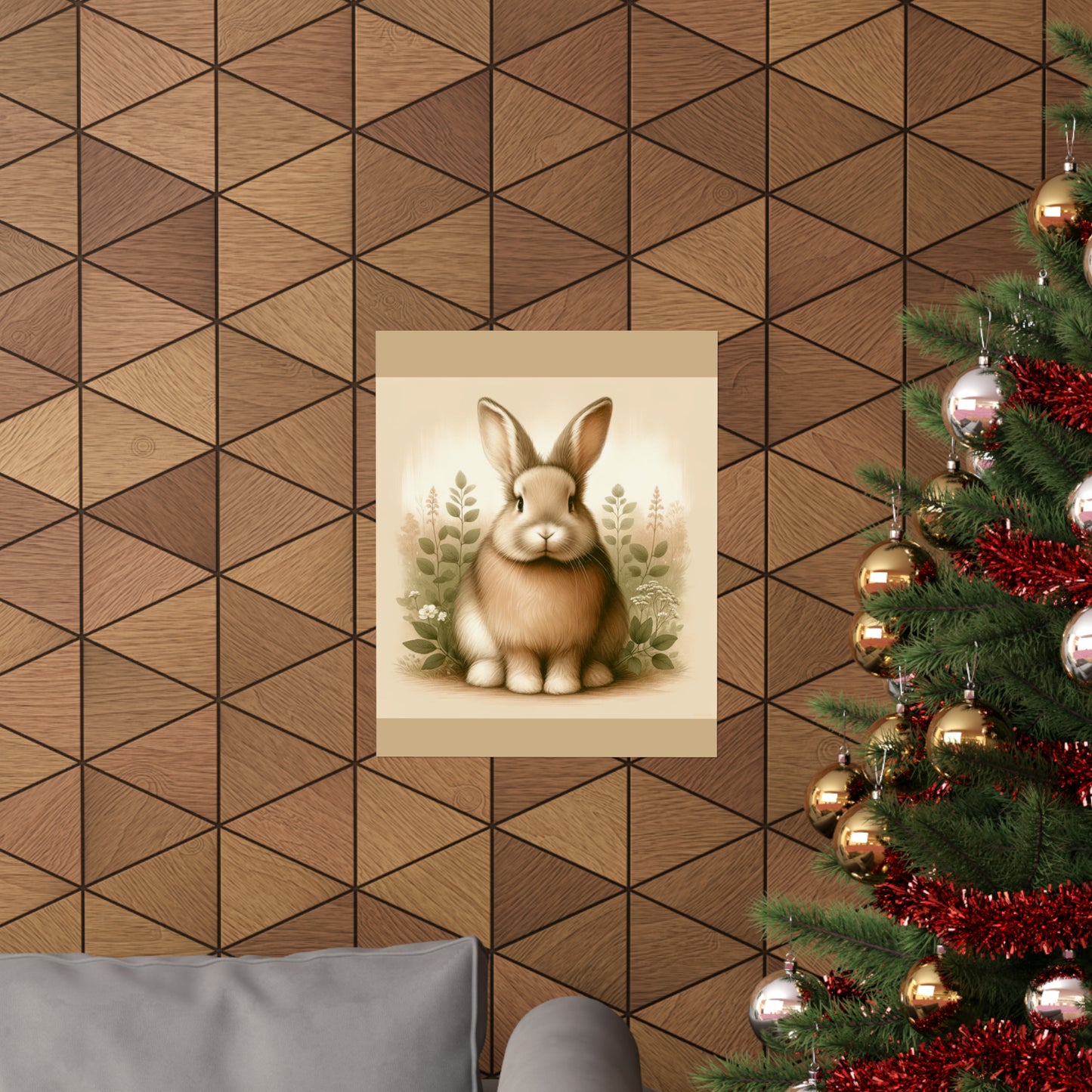 Gentle Rabbit Wall Art for Nursery Bunny Home Decor for Kid |Tan Matte Vertical Poster