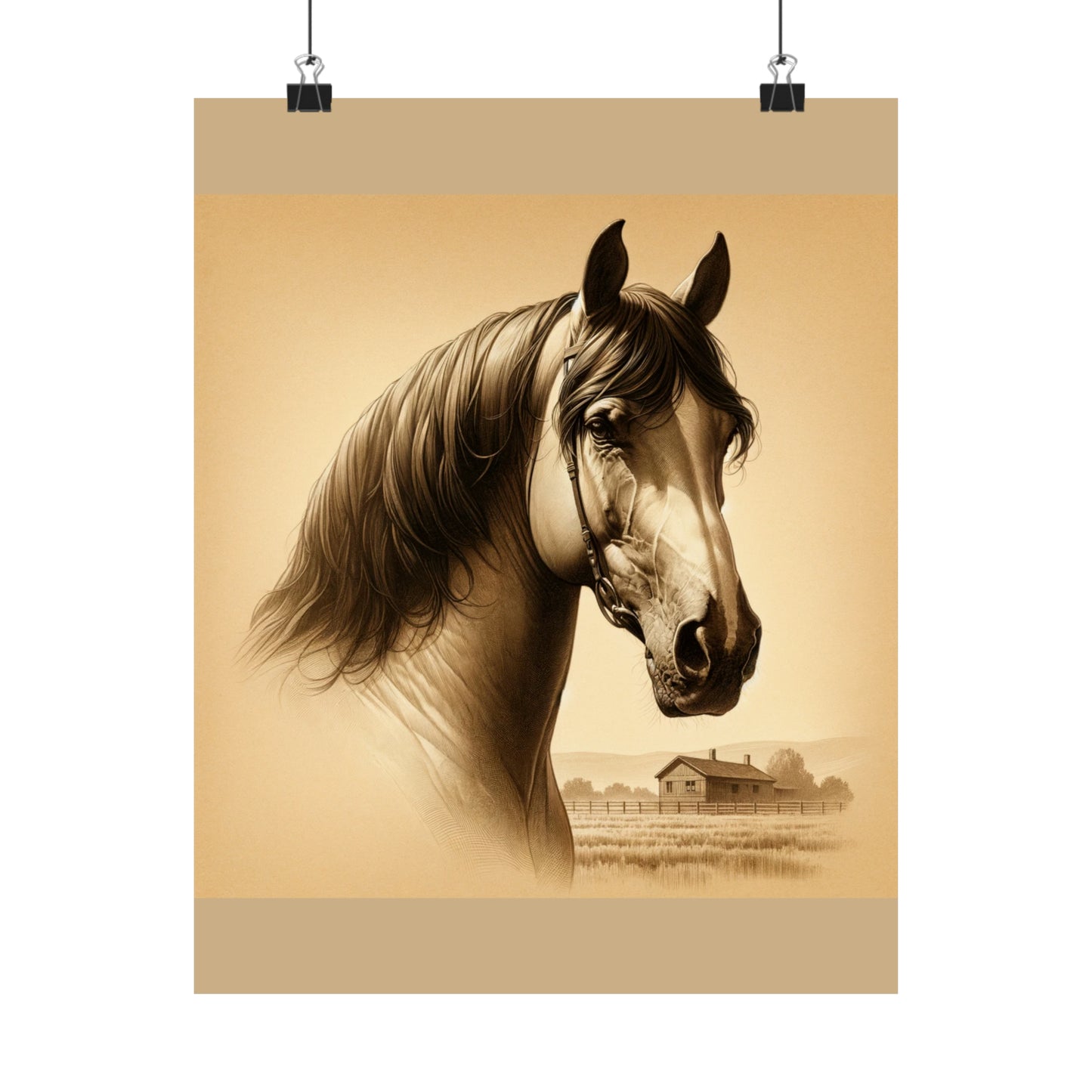 Affiche de cheval Art mural de style vintage pour les amoureux des chevaux Art mural pour le bureau | Affiche mate beige