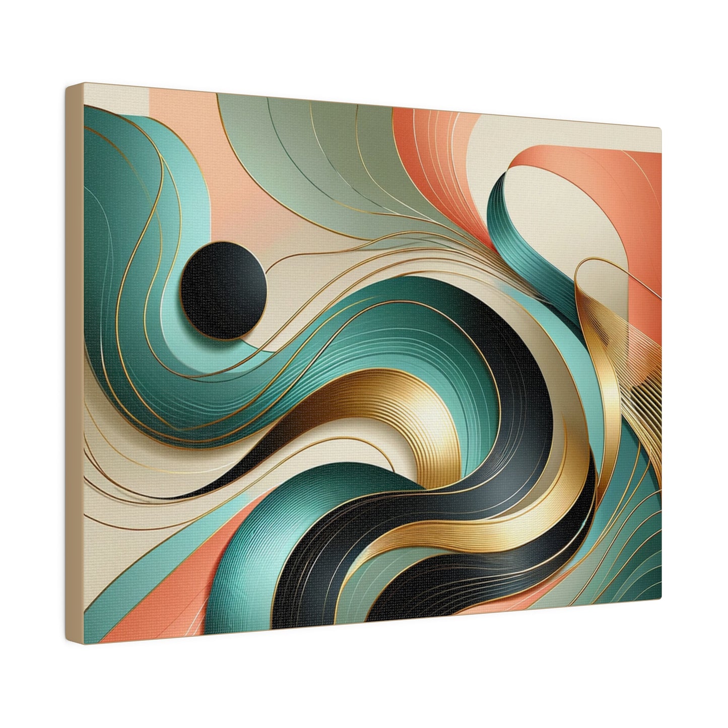 Swirl Black Salmon Gold Abstract Wall Art for Office Home Décor for Living Room Retro Themed Art on Tan Canvas