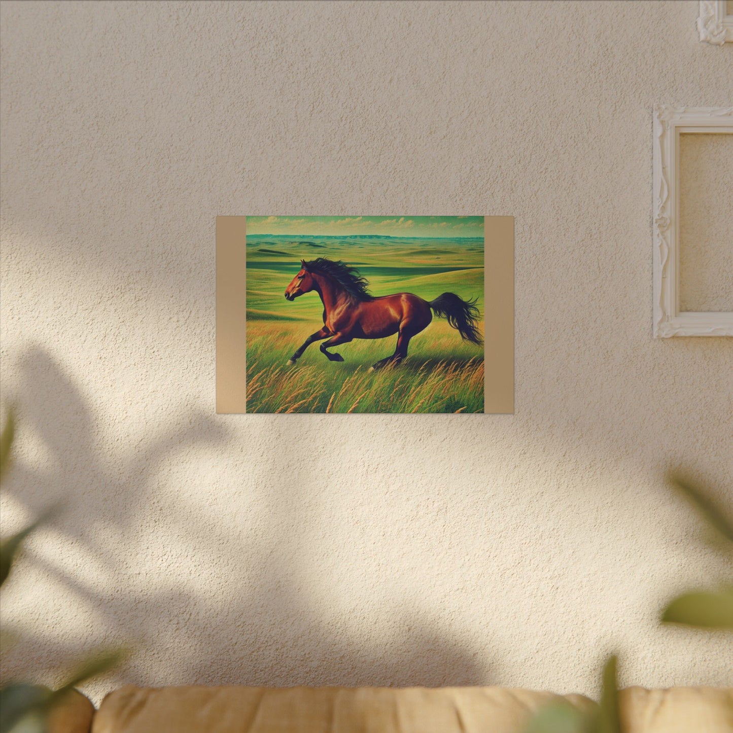Canvas Gallery Wraps - Running Horse in Open Prairie Tan Canvas
