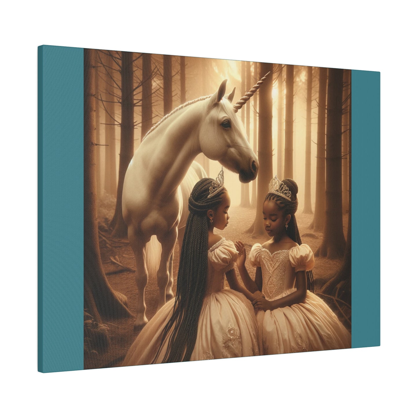 Princesses and Unicorn - Vintage Green Stretched Canvas