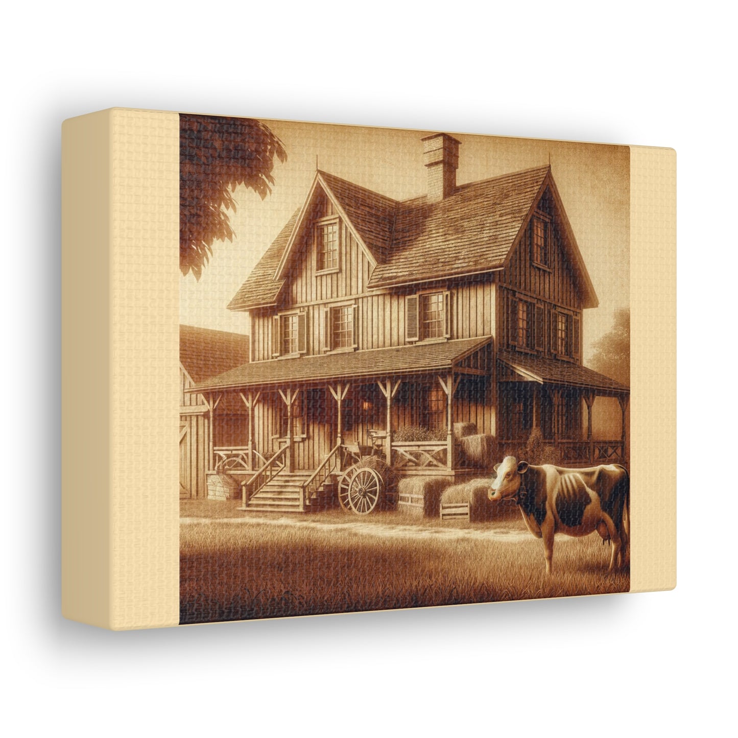 Farmhouse and Cow - Canvas Wrap