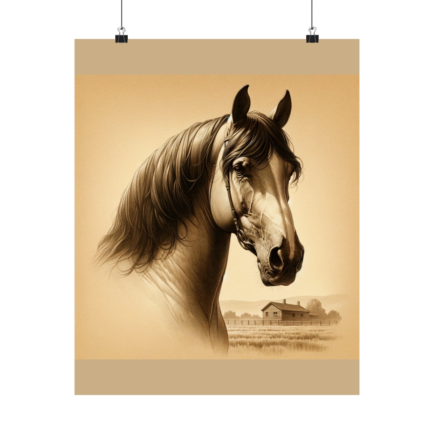 Horse Poster Vintage Styled Wall Art for Horse Lover Wall Art for Office |Tan Matte Poster