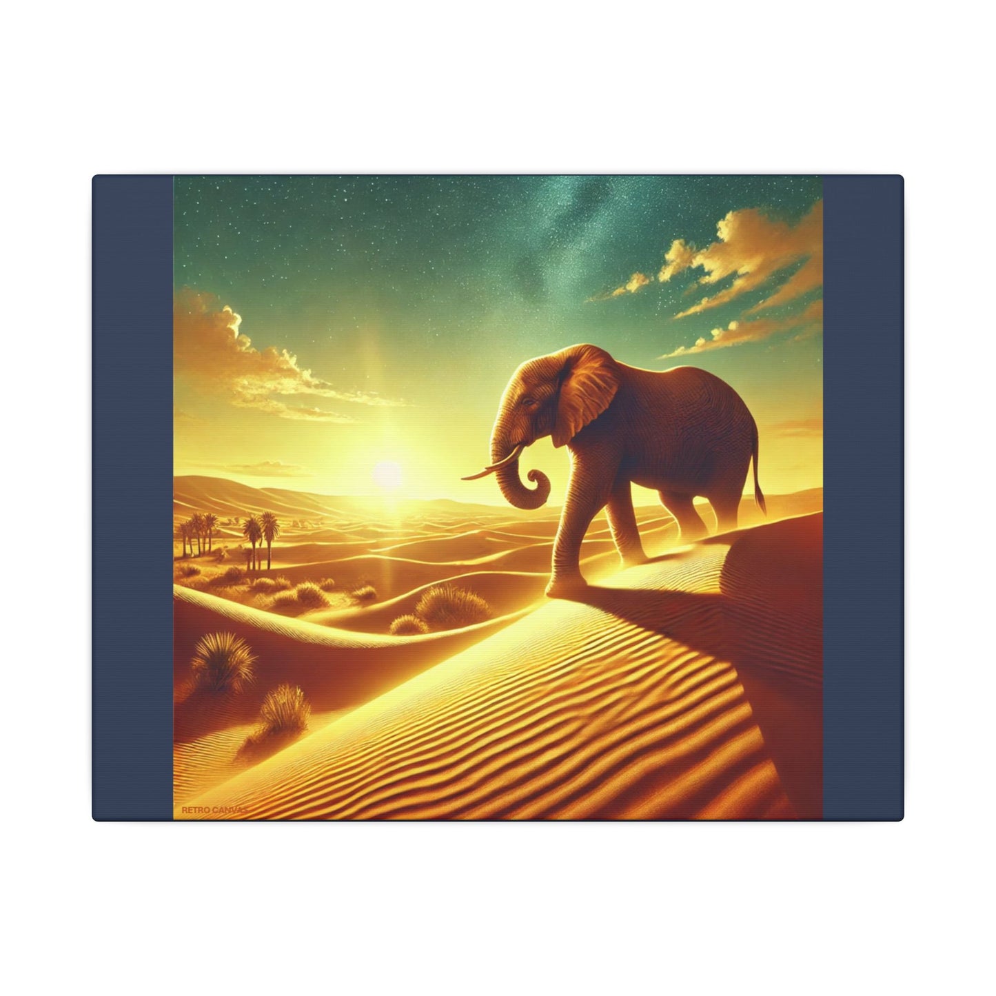 Elephant Starry Night -Vintage Blue Canvas