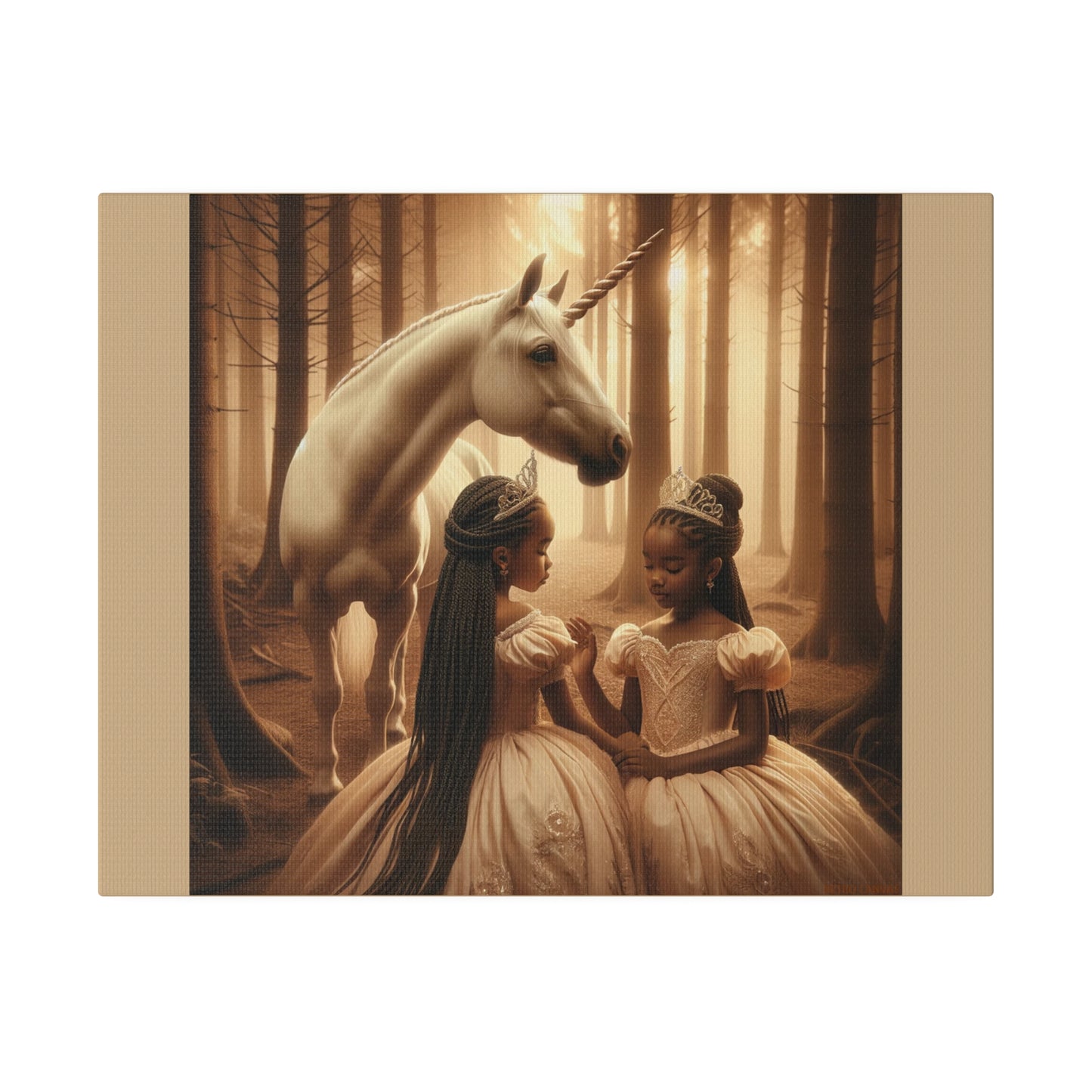 Princesses and Unicorn - Tan Matte Stretched Canvas