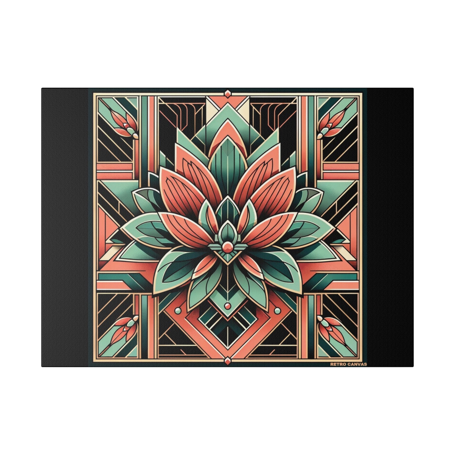 Lotus Art Deco Wall Art on Black Stretched Canvas