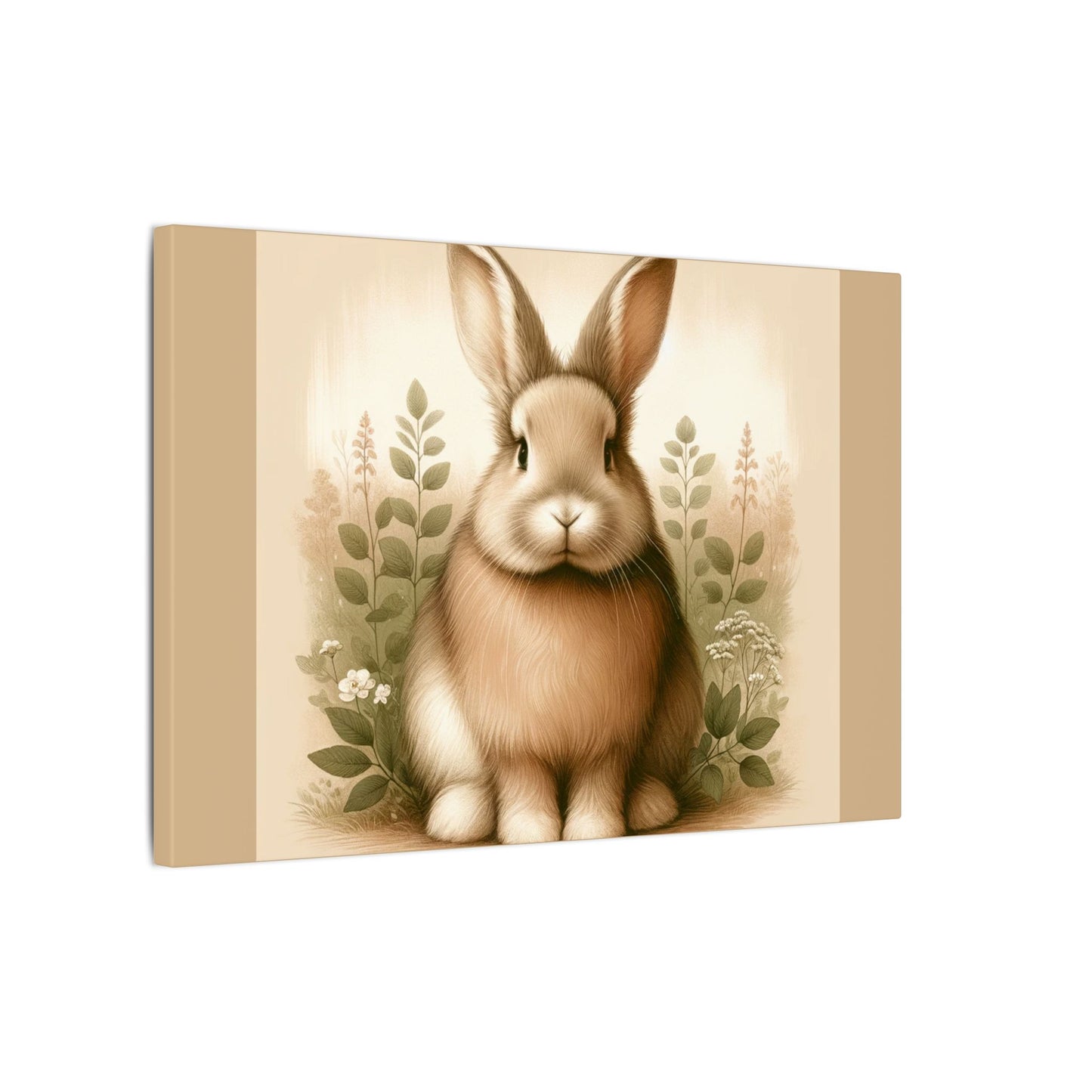 Portrait de lapin vintage - Toile enveloppée beige