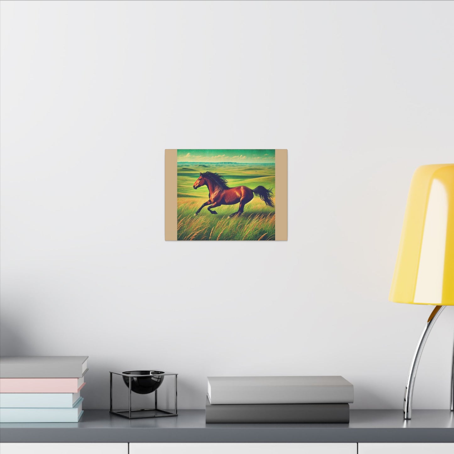 Canvas Gallery Wraps - Running Horse in Open Prairie Tan Canvas