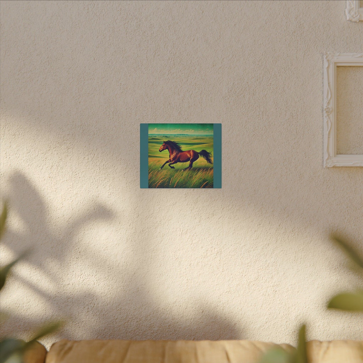 Vintage Green Canvas Gallery Wraps - Running Horse in Open Prairie
