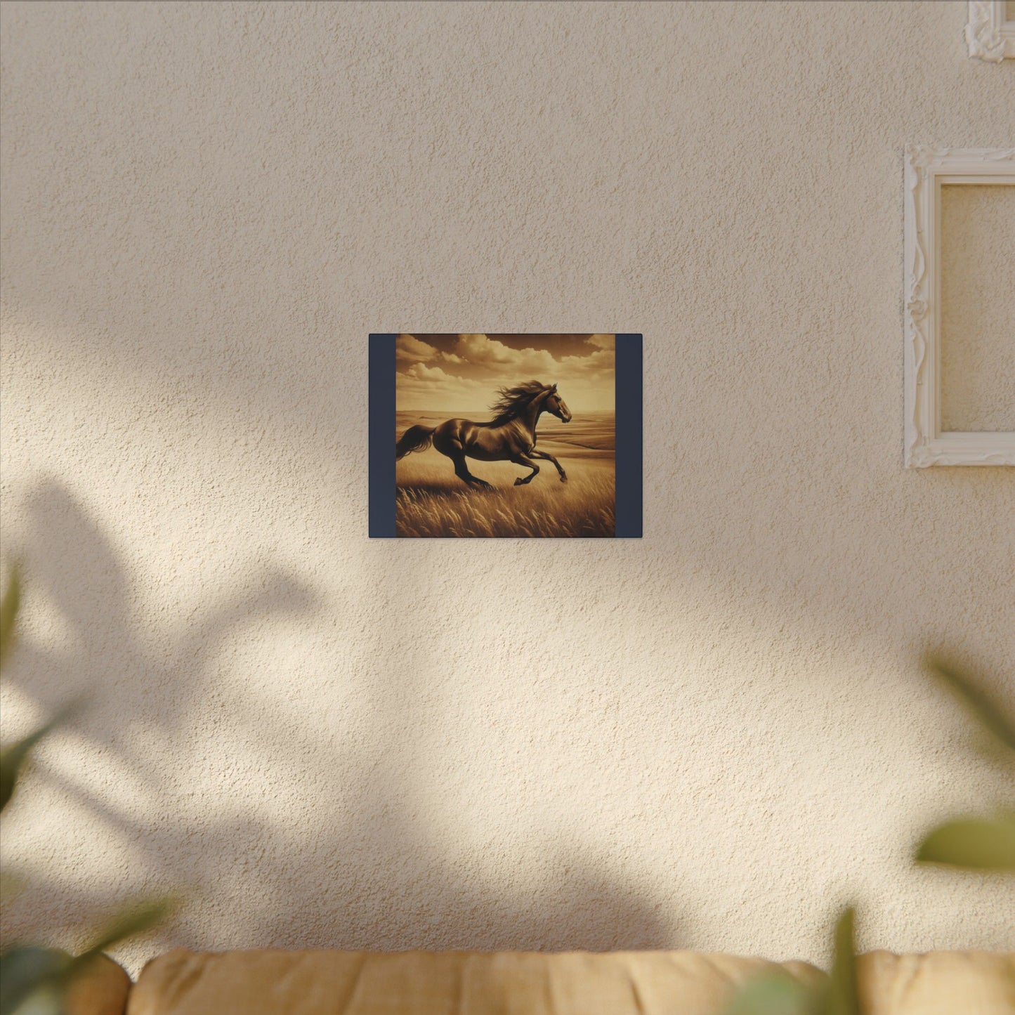 Running Horse Wall Art Horse Lovers Art |Vintage Blue Matte Stretched Canvas