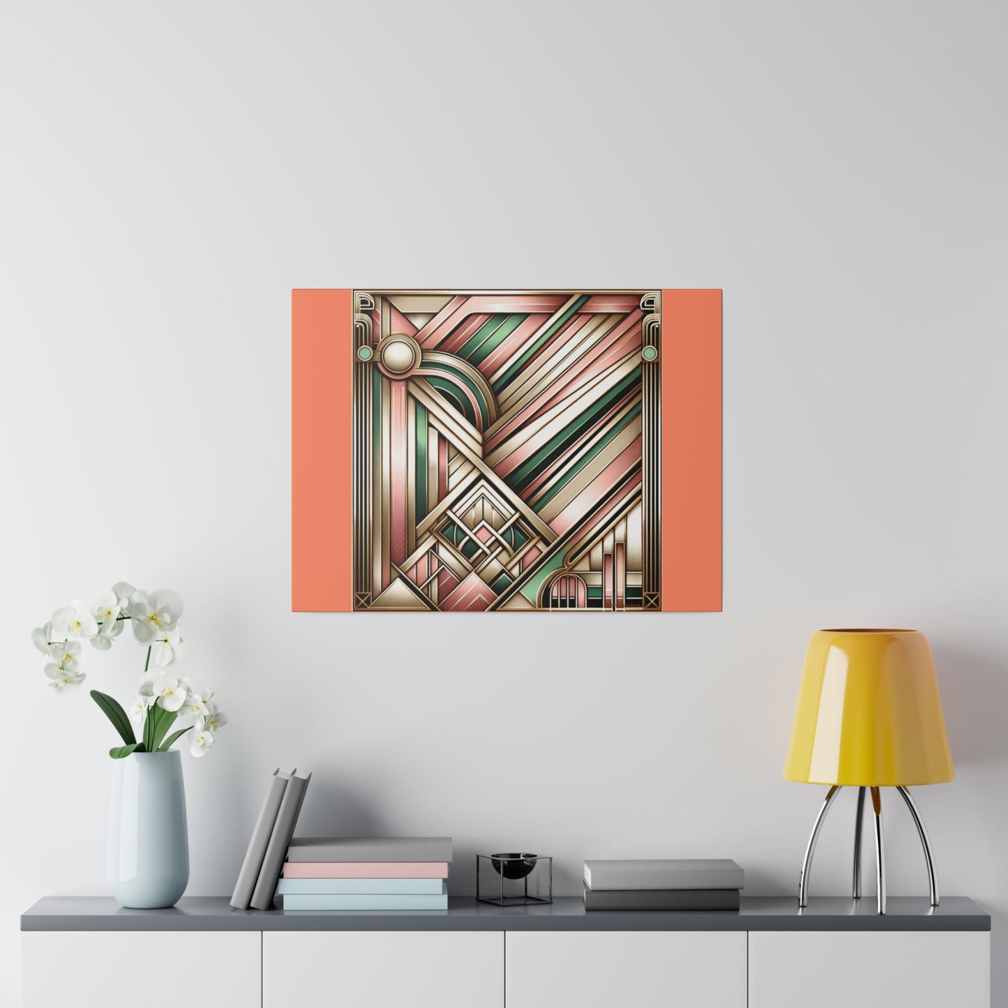 Palm Beach Art Deco Wall Art for Office Decor Abstract Art |Salmon Matte Canvas