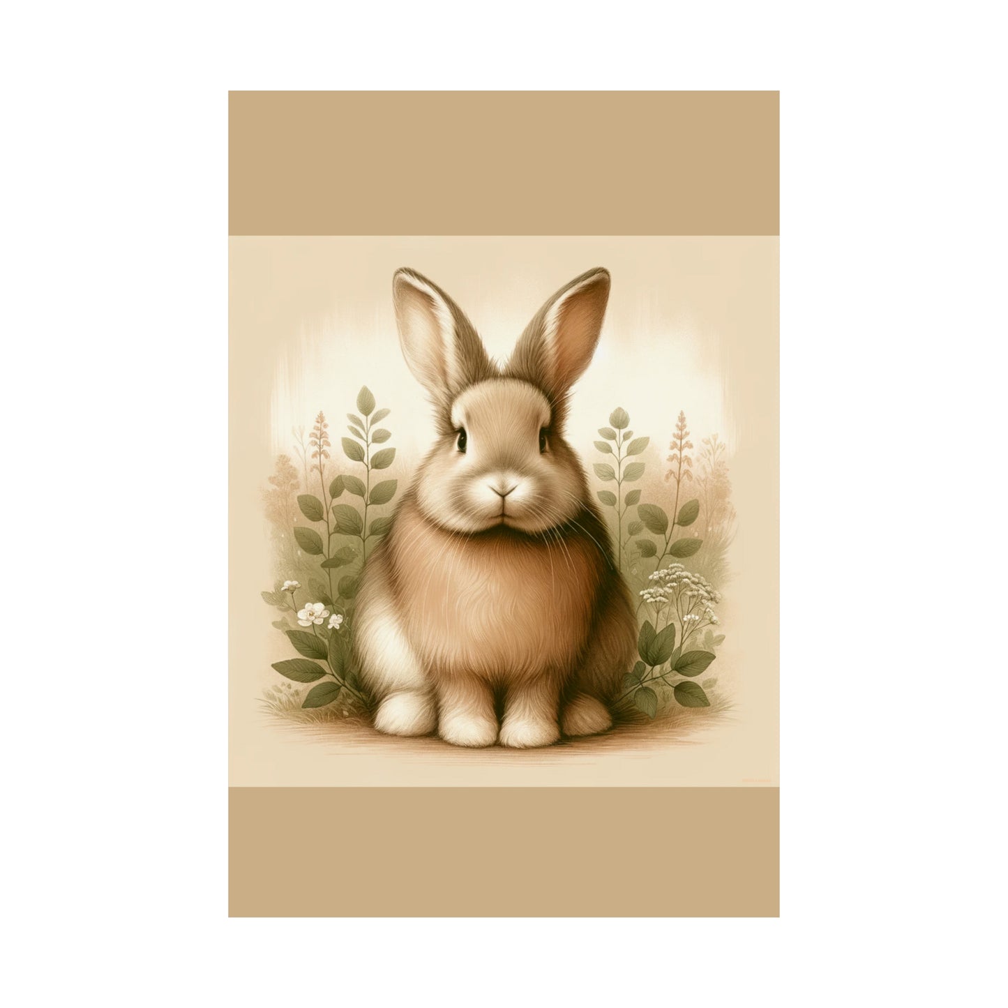 Gentle Rabbit Wall Art for Nursery Bunny Home Decor for Kid |Tan Matte Vertical Poster