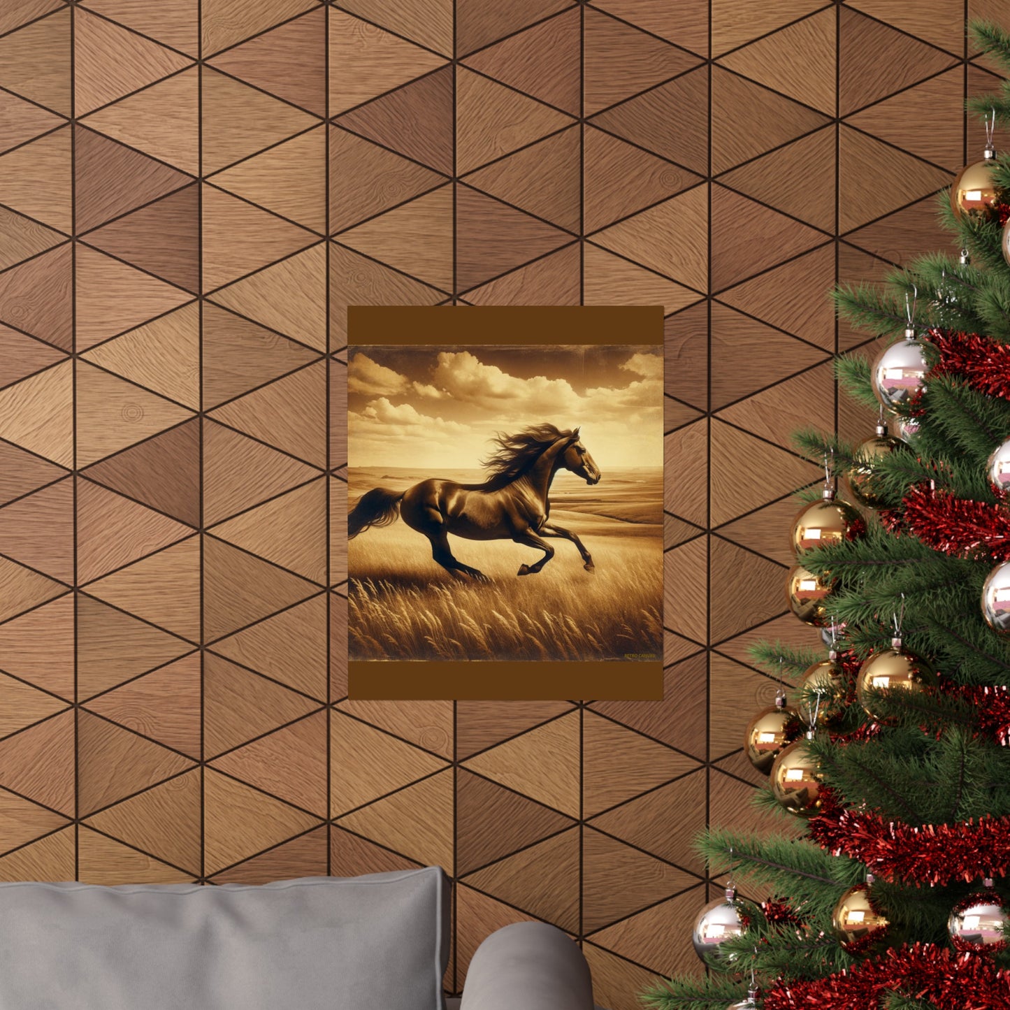 Running Horse Animal Wall Art - Brown Matte Poster