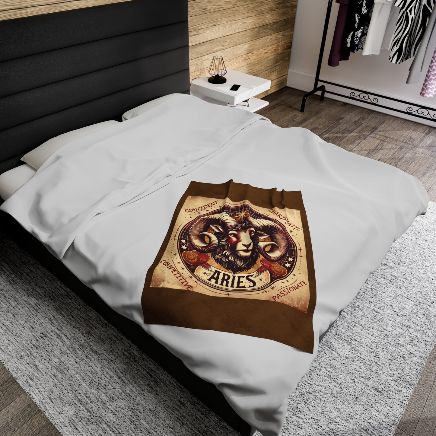 Vintage Aries Zodiac - Brown Velveteen Plush Blanket