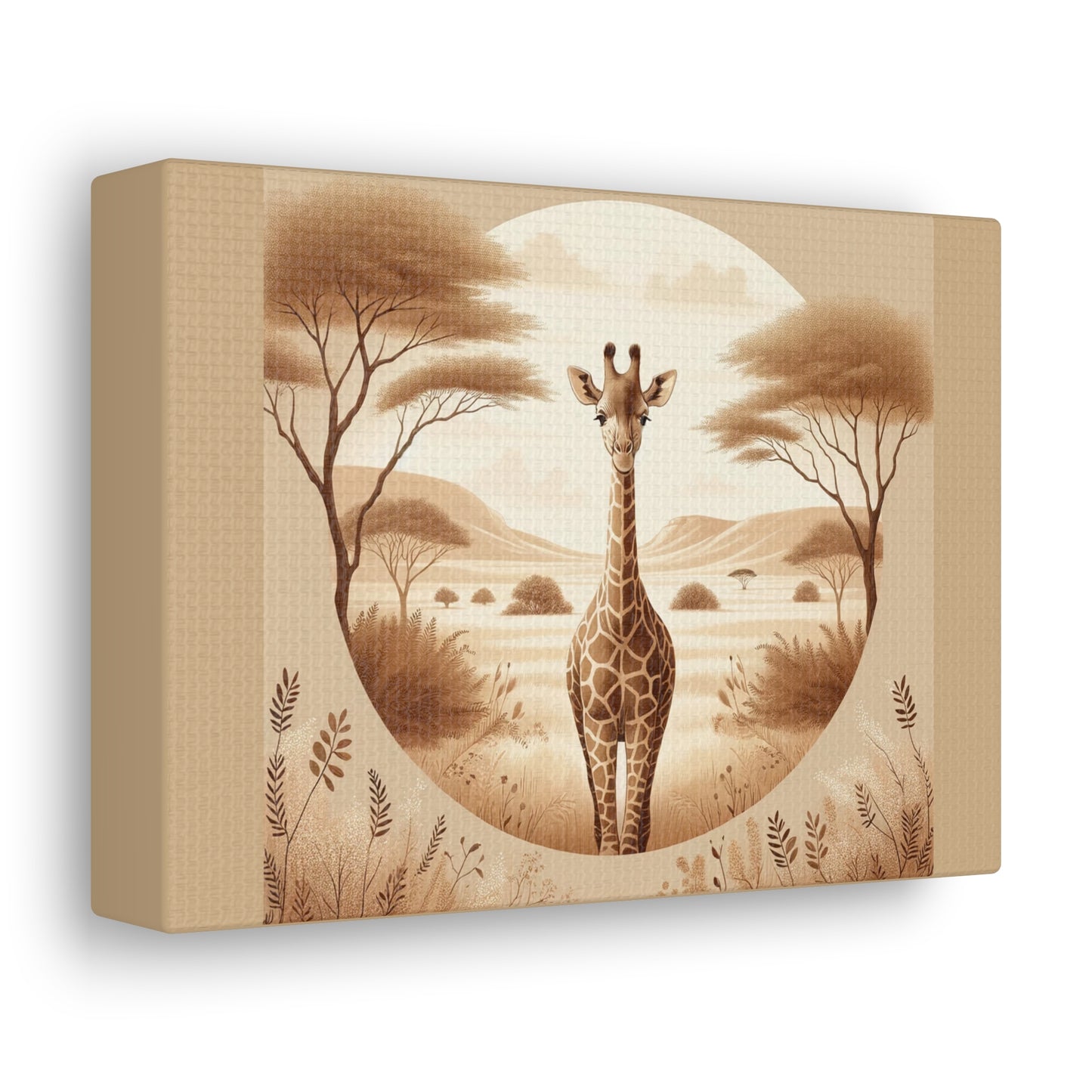 Vintage Giraffe Portrait -Tan Canvas Wrap