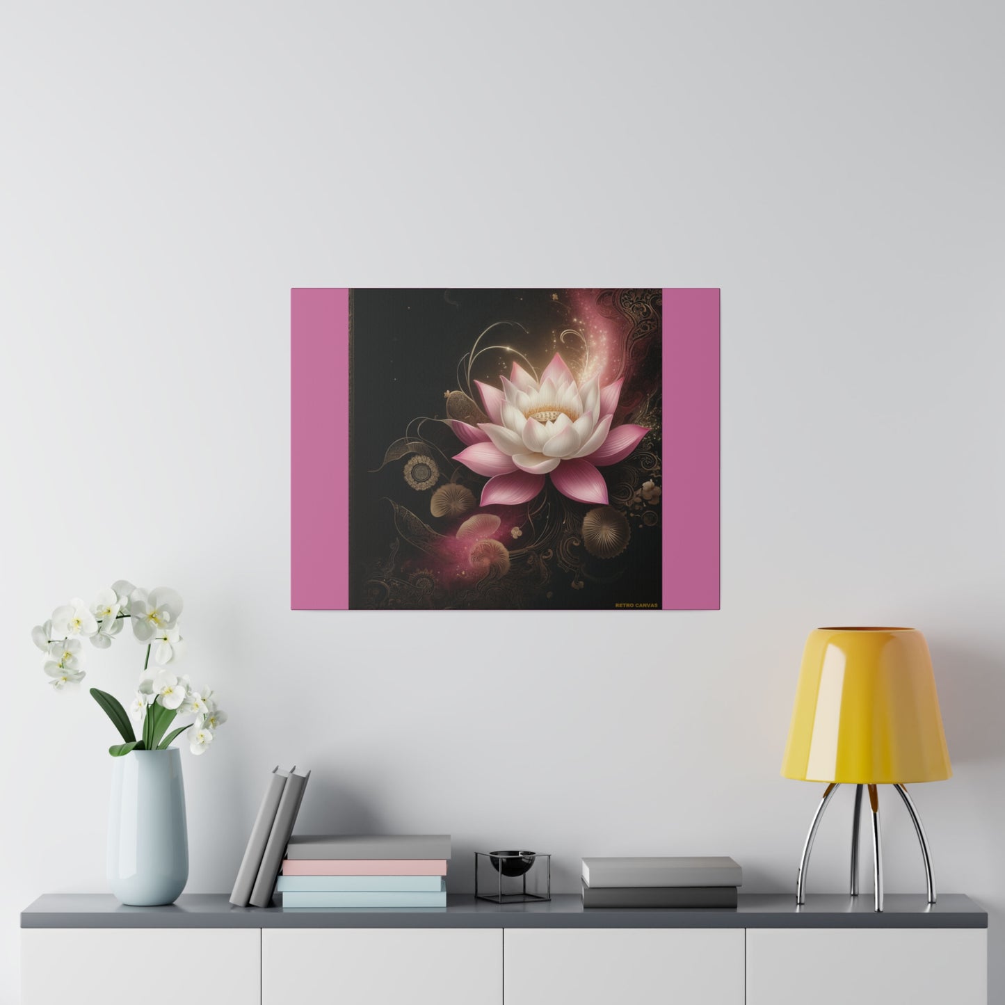 Ethereal Lotus Wall Art on Pink Stretched Canvas