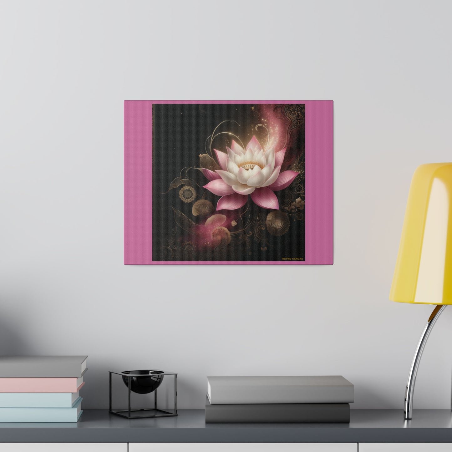 Ethereal Lotus Wall Art on Pink Stretched Canvas