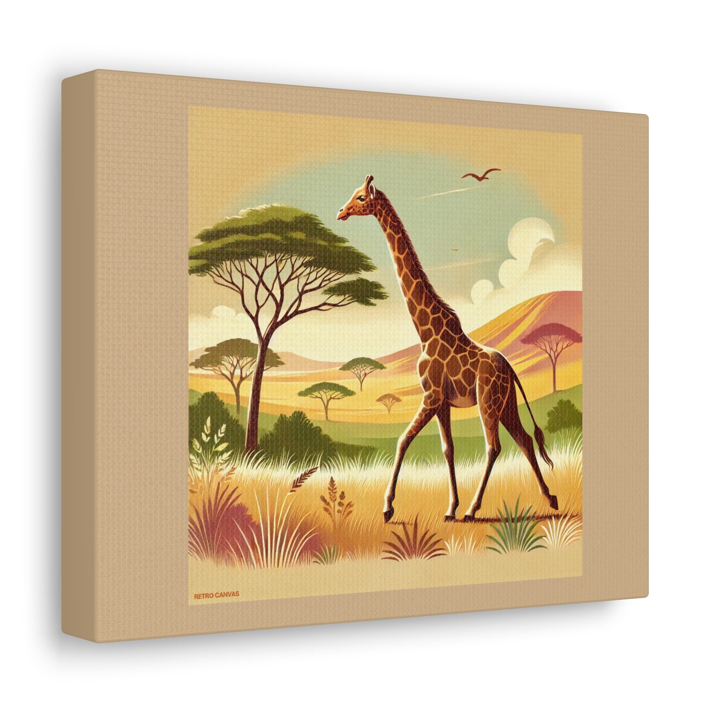 Girafe dans la forêt - Toile de jute beige