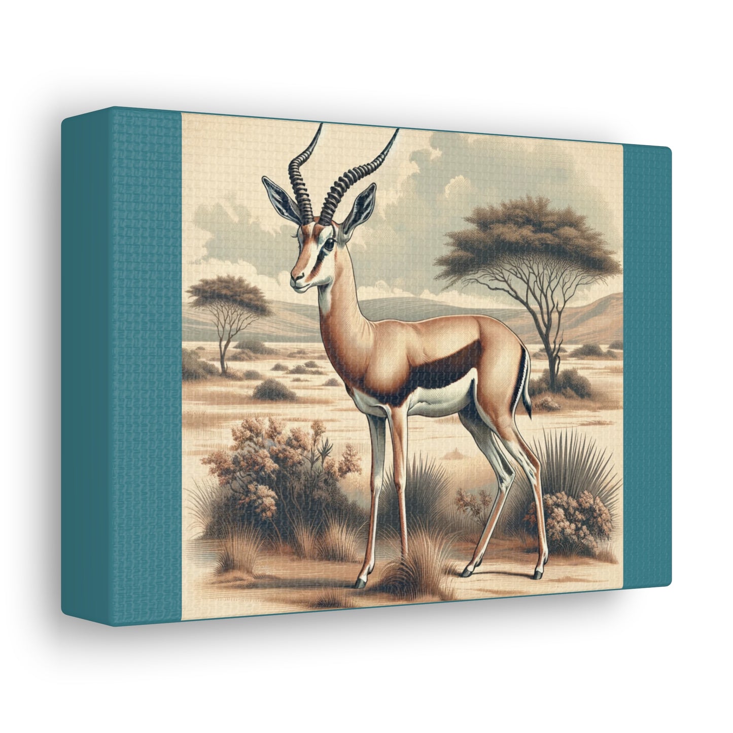 Gazelle Animal Wall Art - Vintage Green Canvas