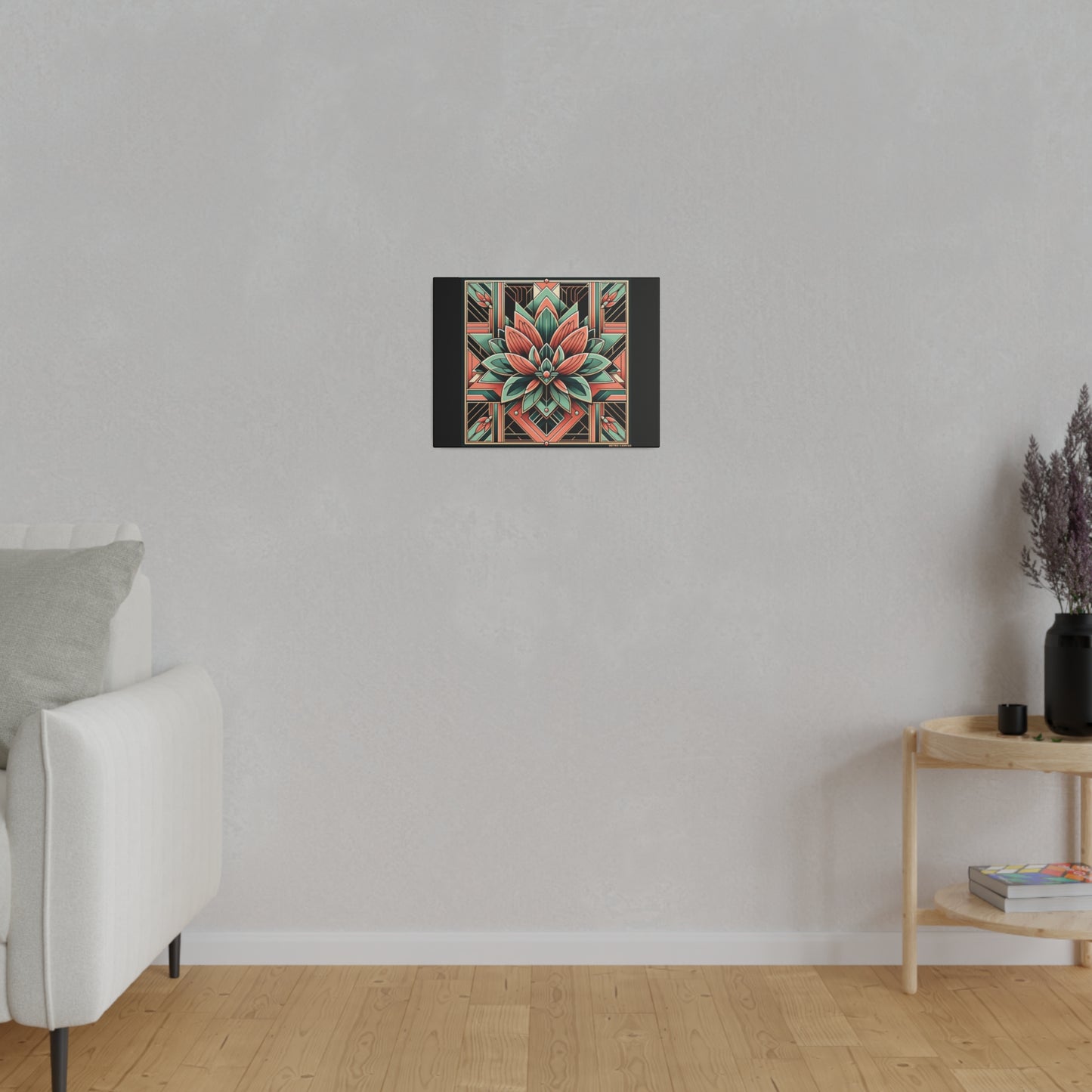 Tableau Art Déco Lotus sur toile tendue noire