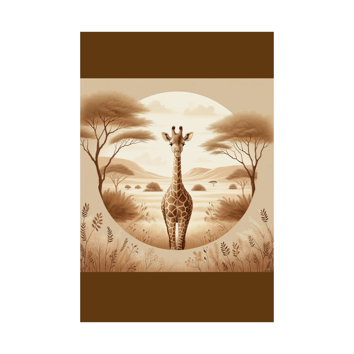 Affiche murale pour chambre d'enfant avec portrait de girafe | Affiche verticale mate marron