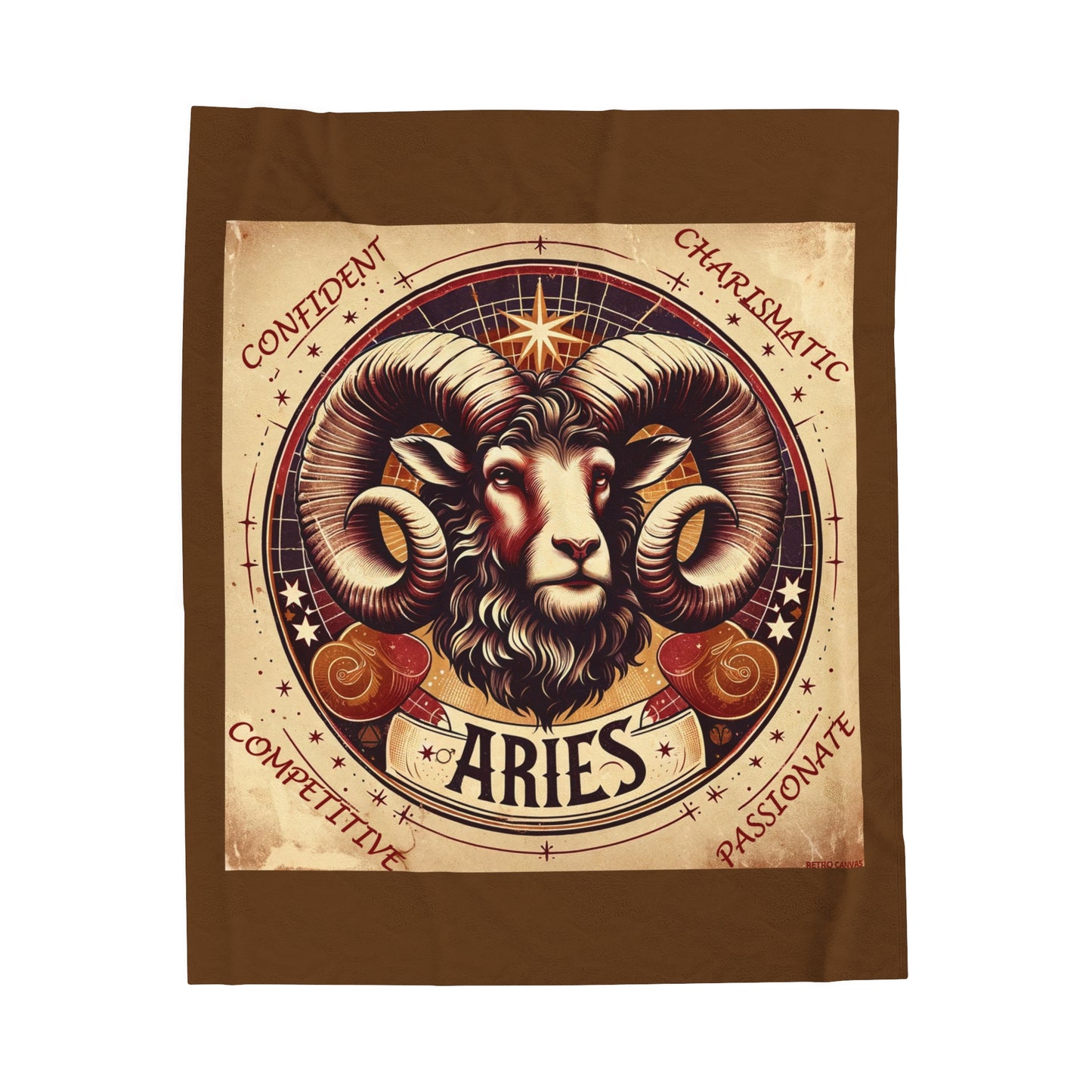 Vintage Aries Zodiac - Brown Velveteen Plush Blanket