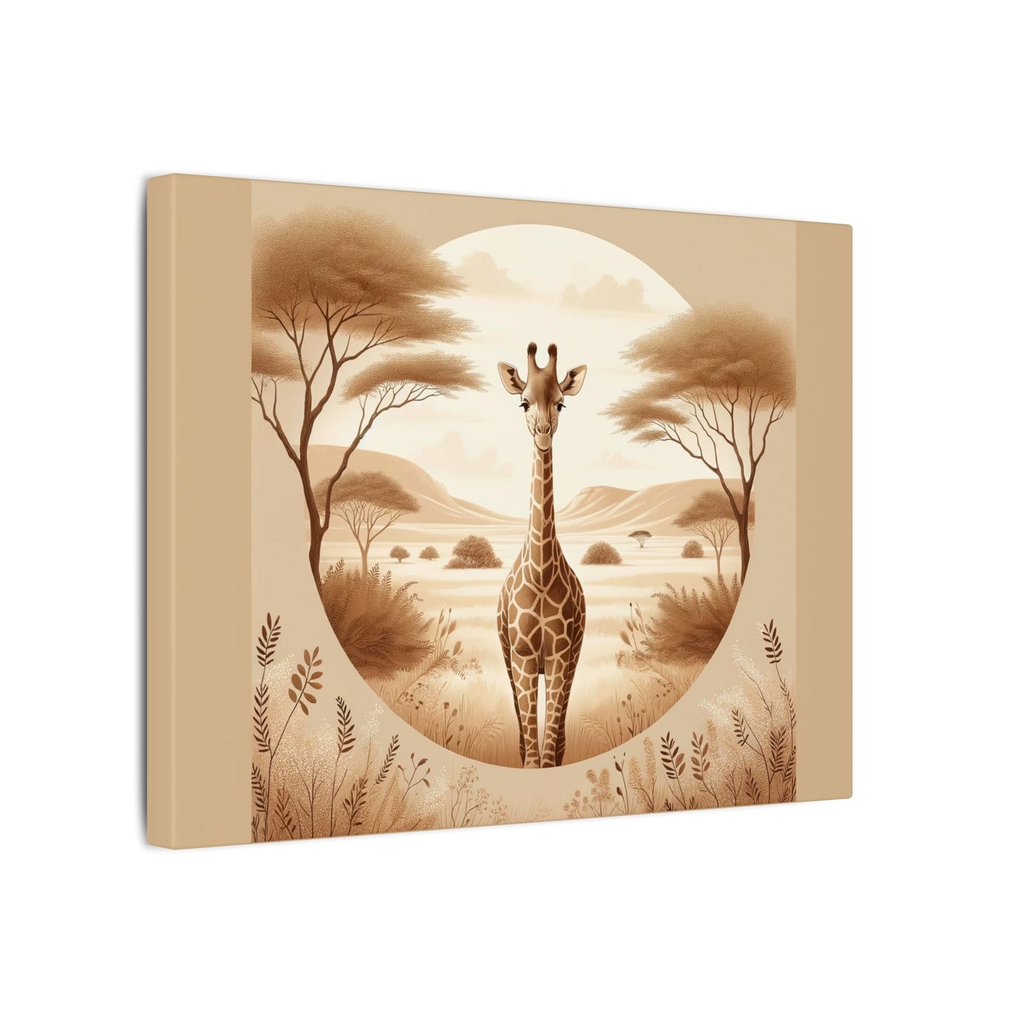 Portrait de girafe vintage - Toile enveloppée beige