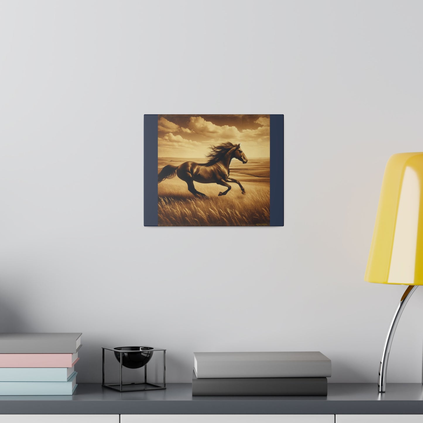 Running Horse Wall Art Horse Lovers Art |Vintage Blue Matte Stretched Canvas