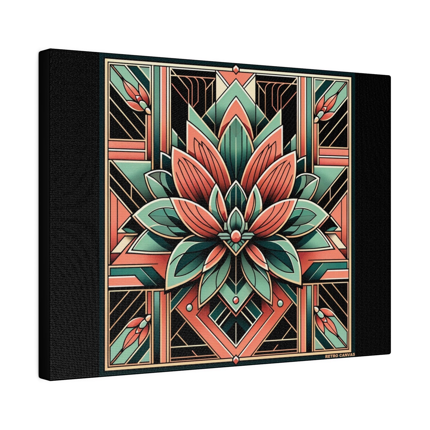 Lotus Art Deco Wall Art on Black Stretched Canvas