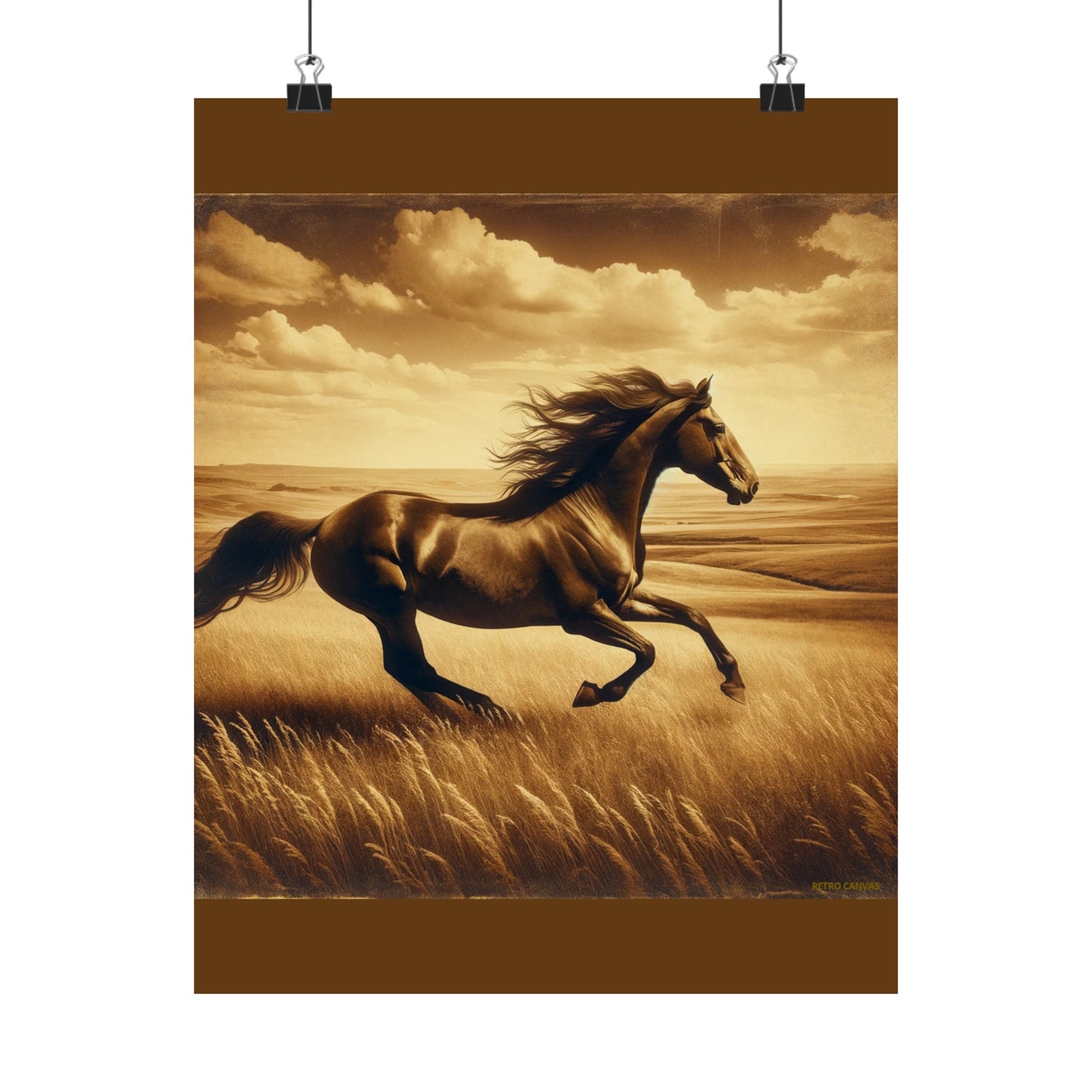 Running Horse Animal Wall Art - Brown Matte Poster