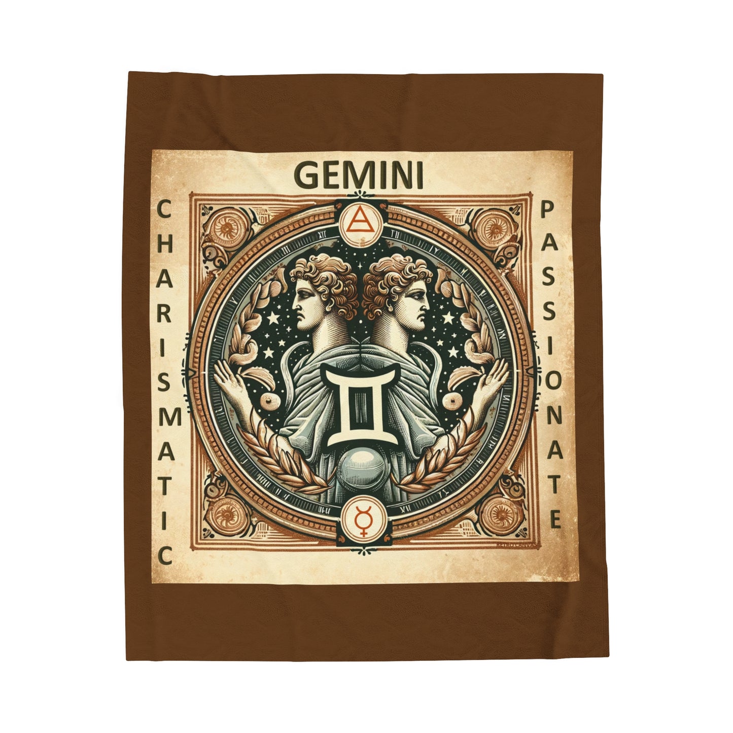 Vintage Zodiac Gemini- Brown Velveteen Plush Blanket