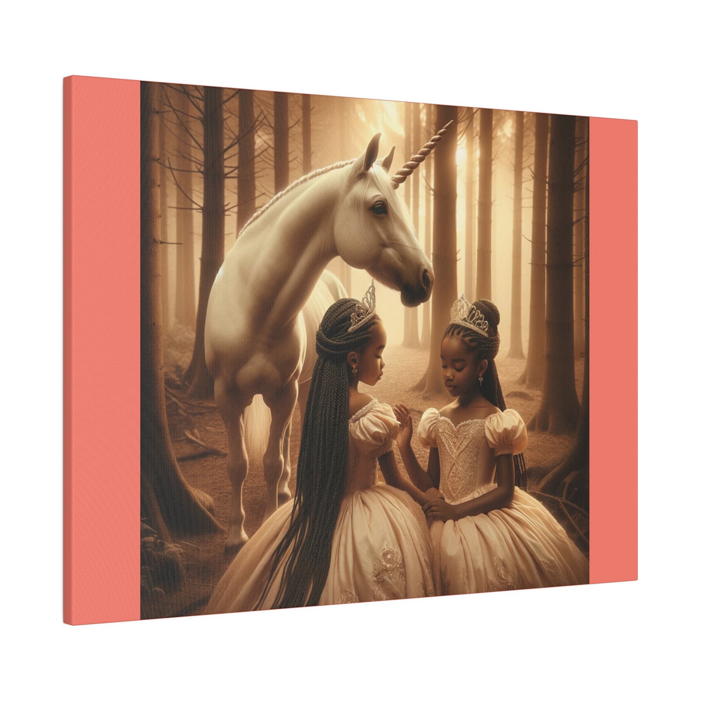 Princesses and Unicorn - Salmon Stretched Canvas