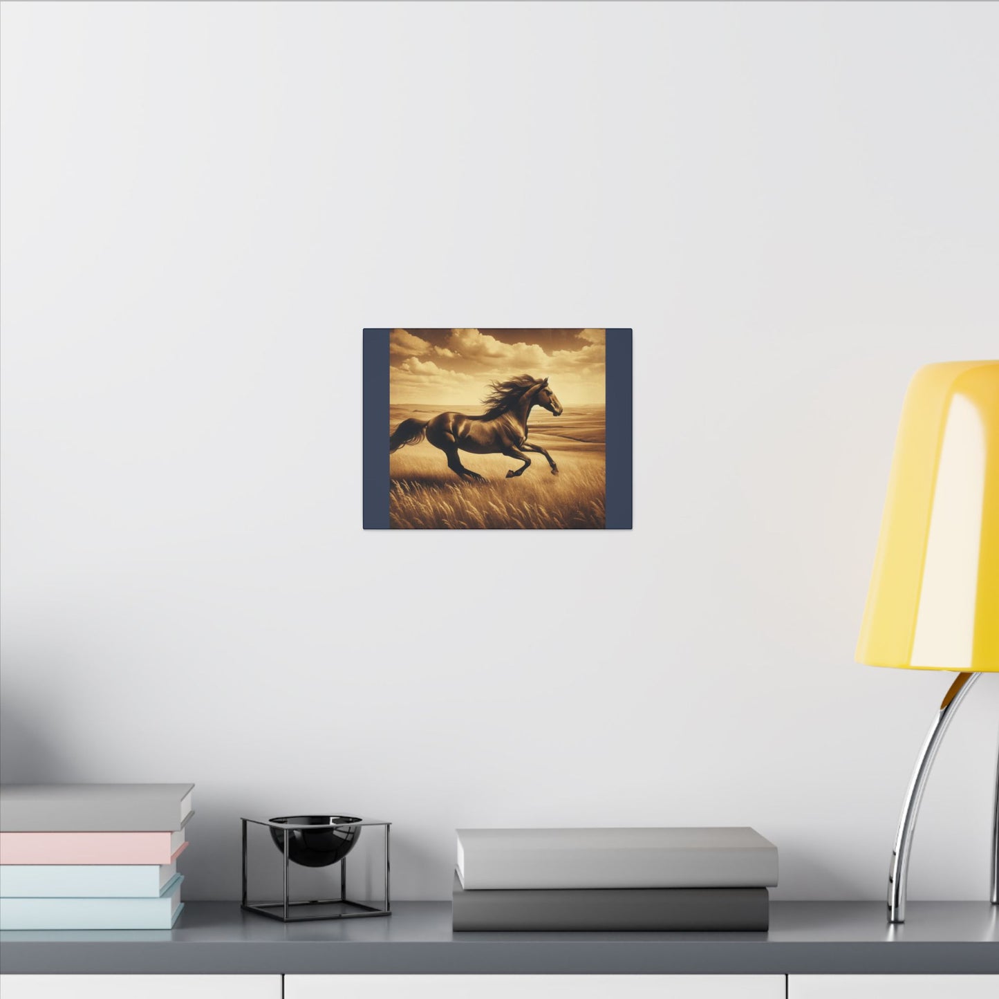 Running Horse Wall Art Horse Lovers Art |Vintage Blue Matte Stretched Canvas